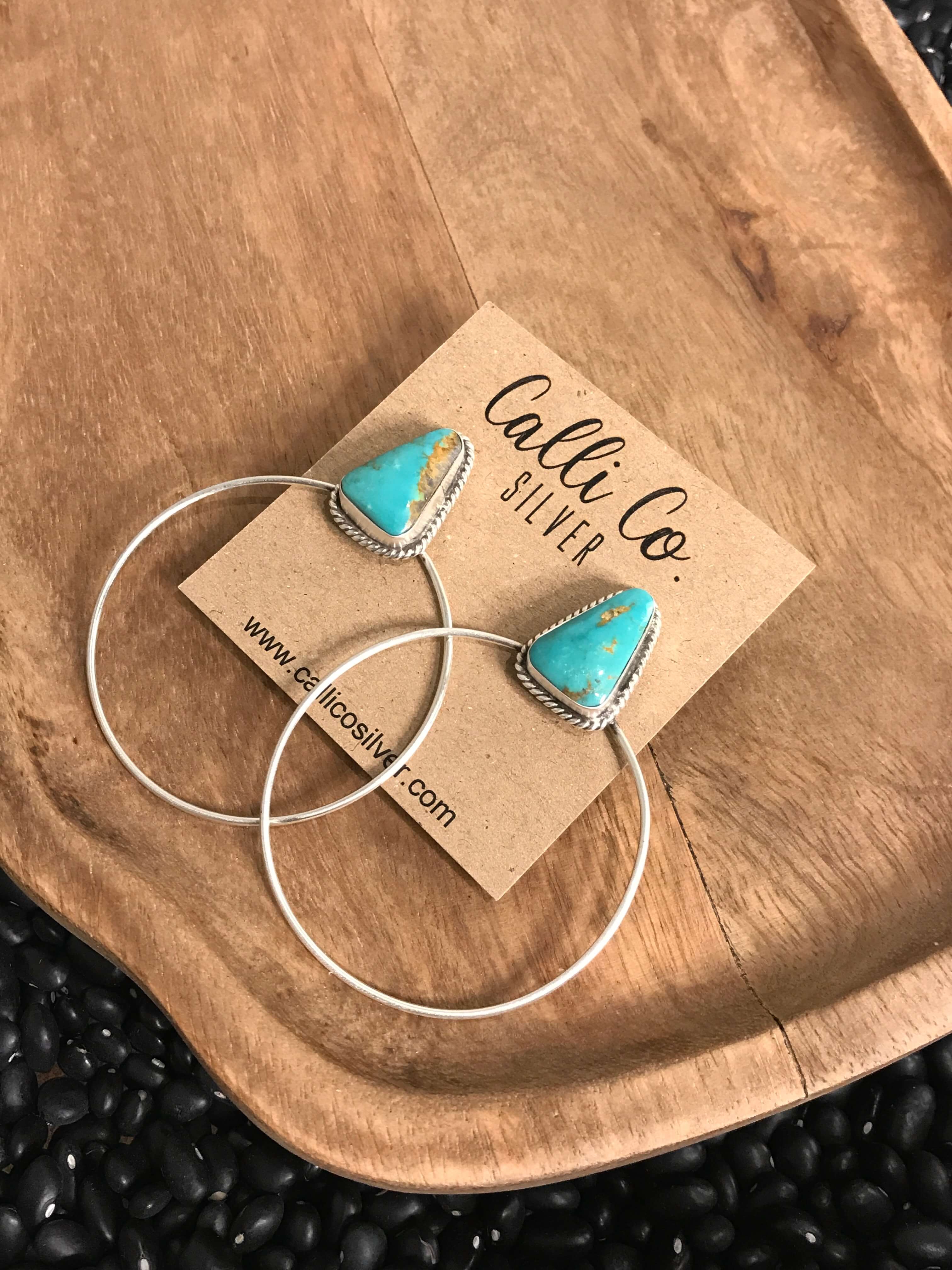 The Keystone Hoop Earrings, 25-Earrings-Calli Co., Turquoise and Silver Jewelry, Native American Handmade, Zuni Tribe, Navajo Tribe, Brock Texas