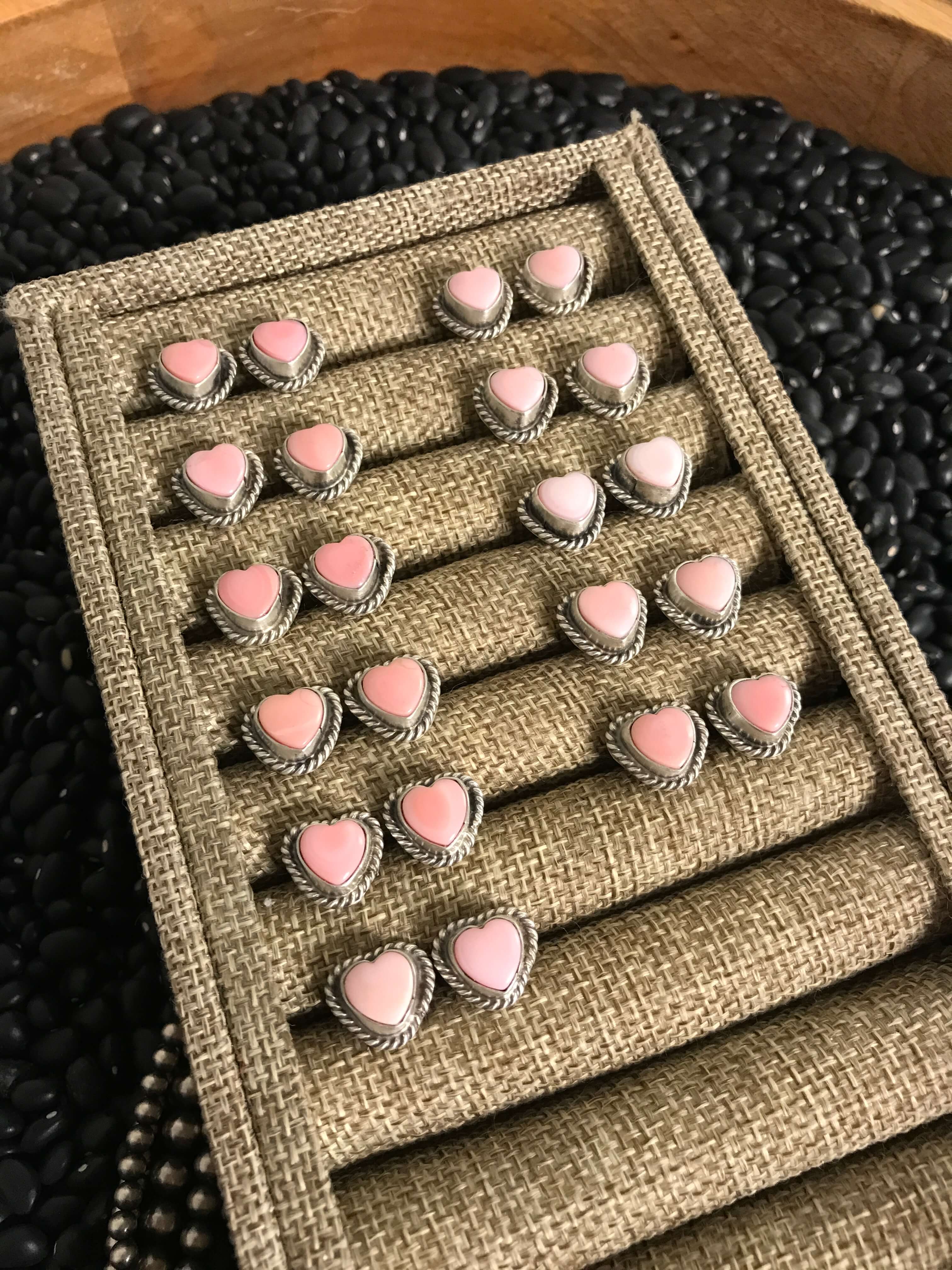 The Primrose Heart Studs-Earrings-Calli Co., Turquoise and Silver Jewelry, Native American Handmade, Zuni Tribe, Navajo Tribe, Brock Texas