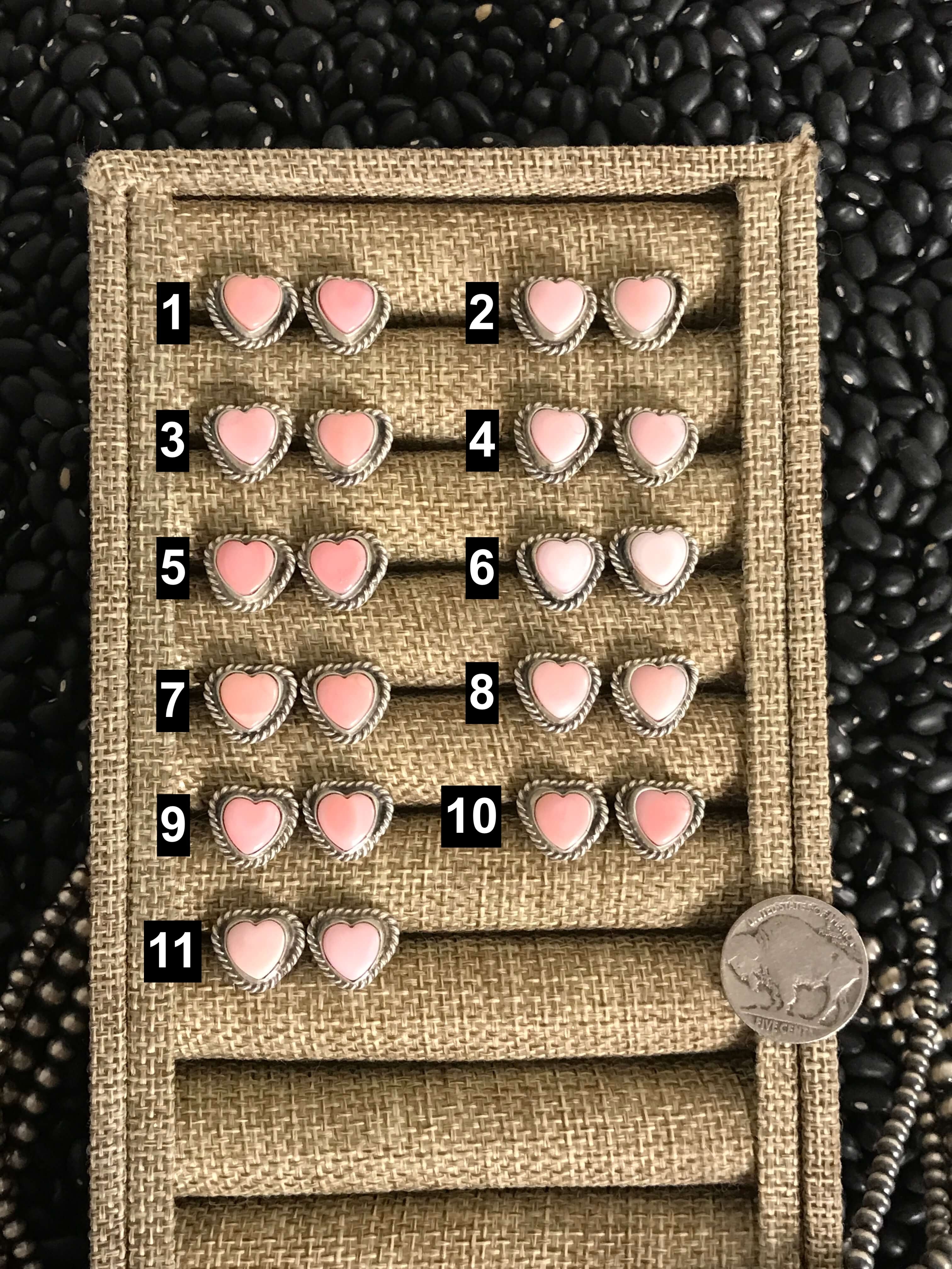 The Primrose Heart Studs-Earrings-Calli Co., Turquoise and Silver Jewelry, Native American Handmade, Zuni Tribe, Navajo Tribe, Brock Texas