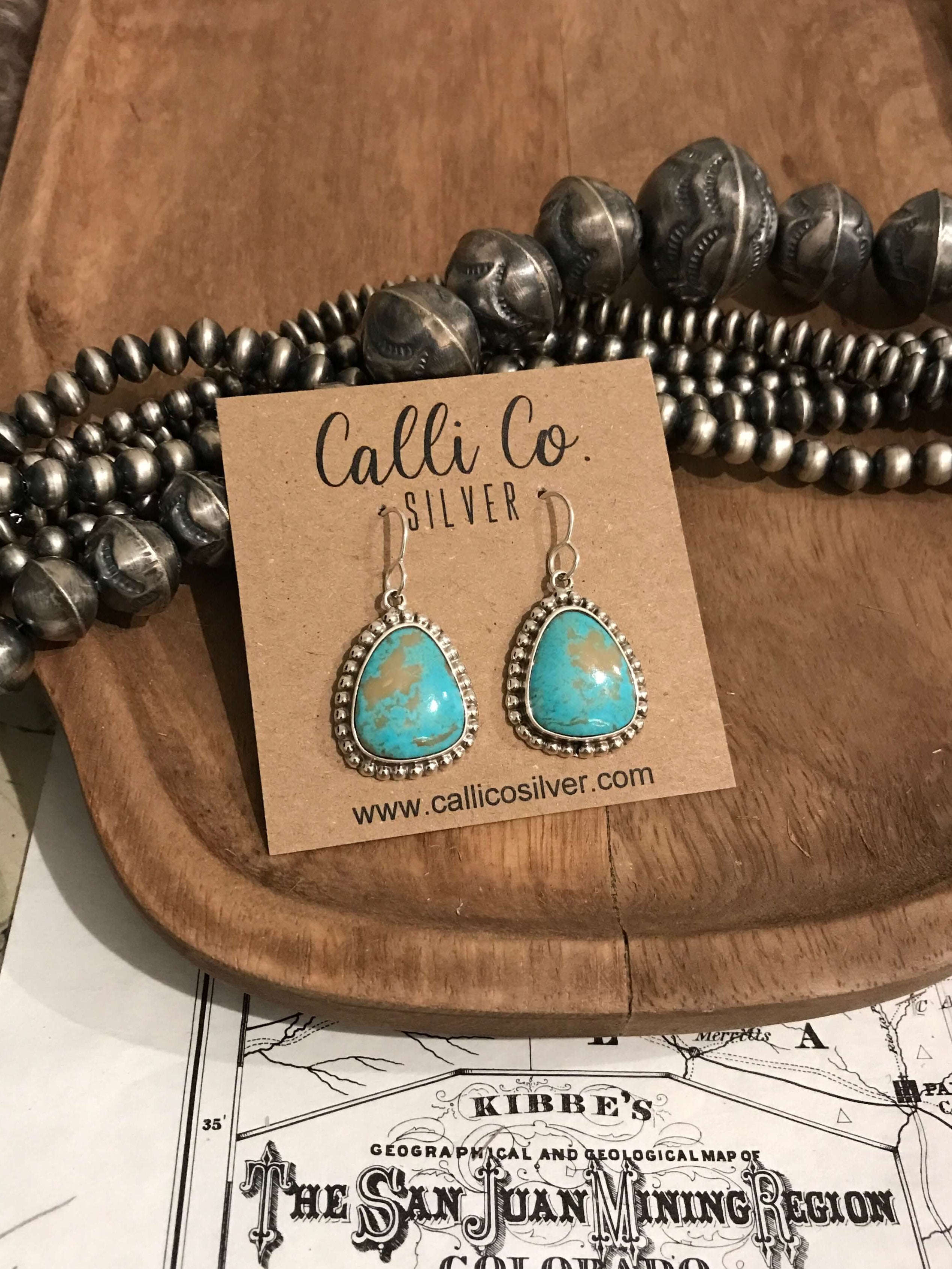 The Turquoise Dangle Earrings, 23-Earrings-Calli Co., Turquoise and Silver Jewelry, Native American Handmade, Zuni Tribe, Navajo Tribe, Brock Texas
