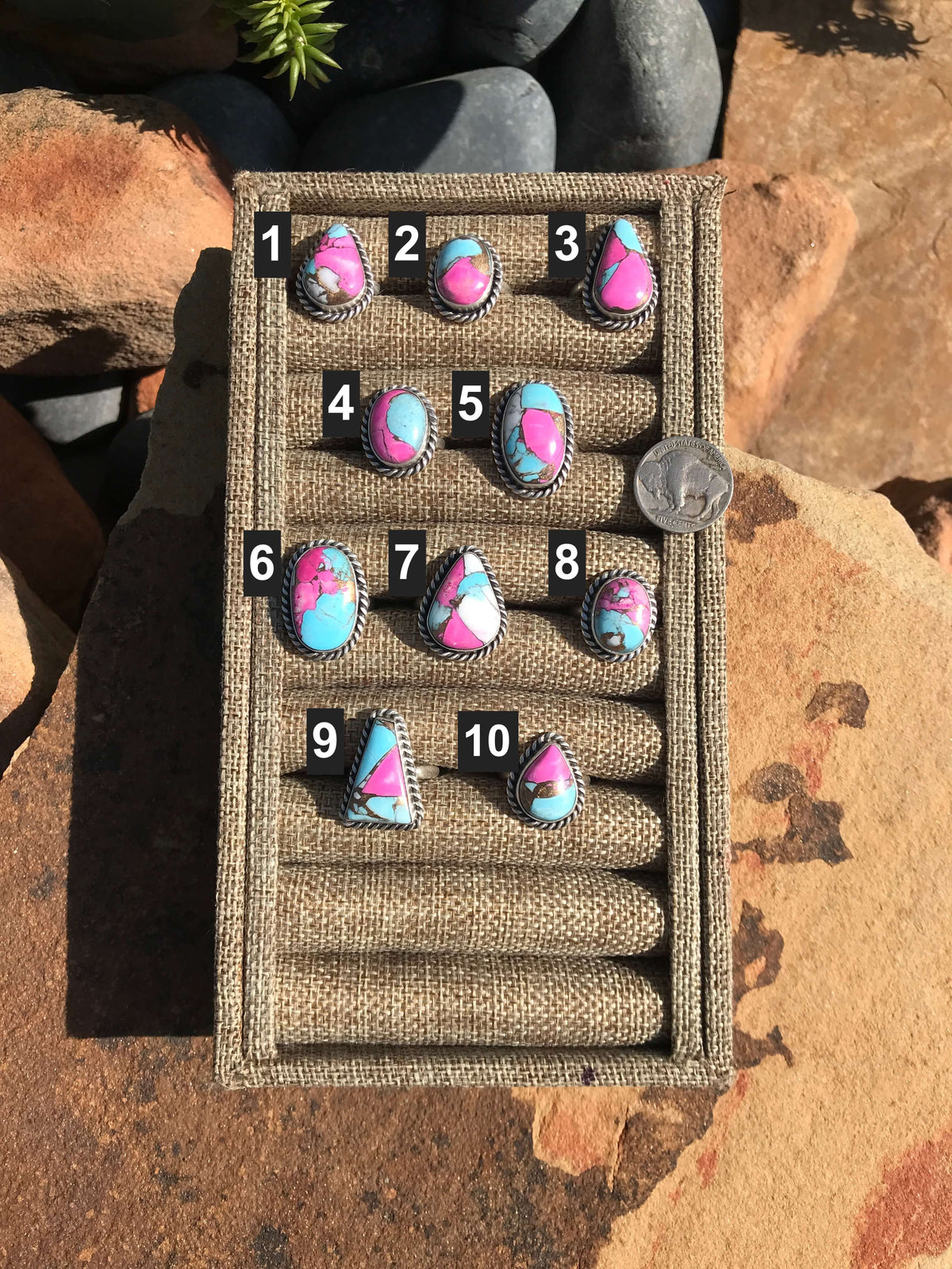 The Cotton Candy Adjustable Rings-Rings-Calli Co., Turquoise and Silver Jewelry, Native American Handmade, Zuni Tribe, Navajo Tribe, Brock Texas