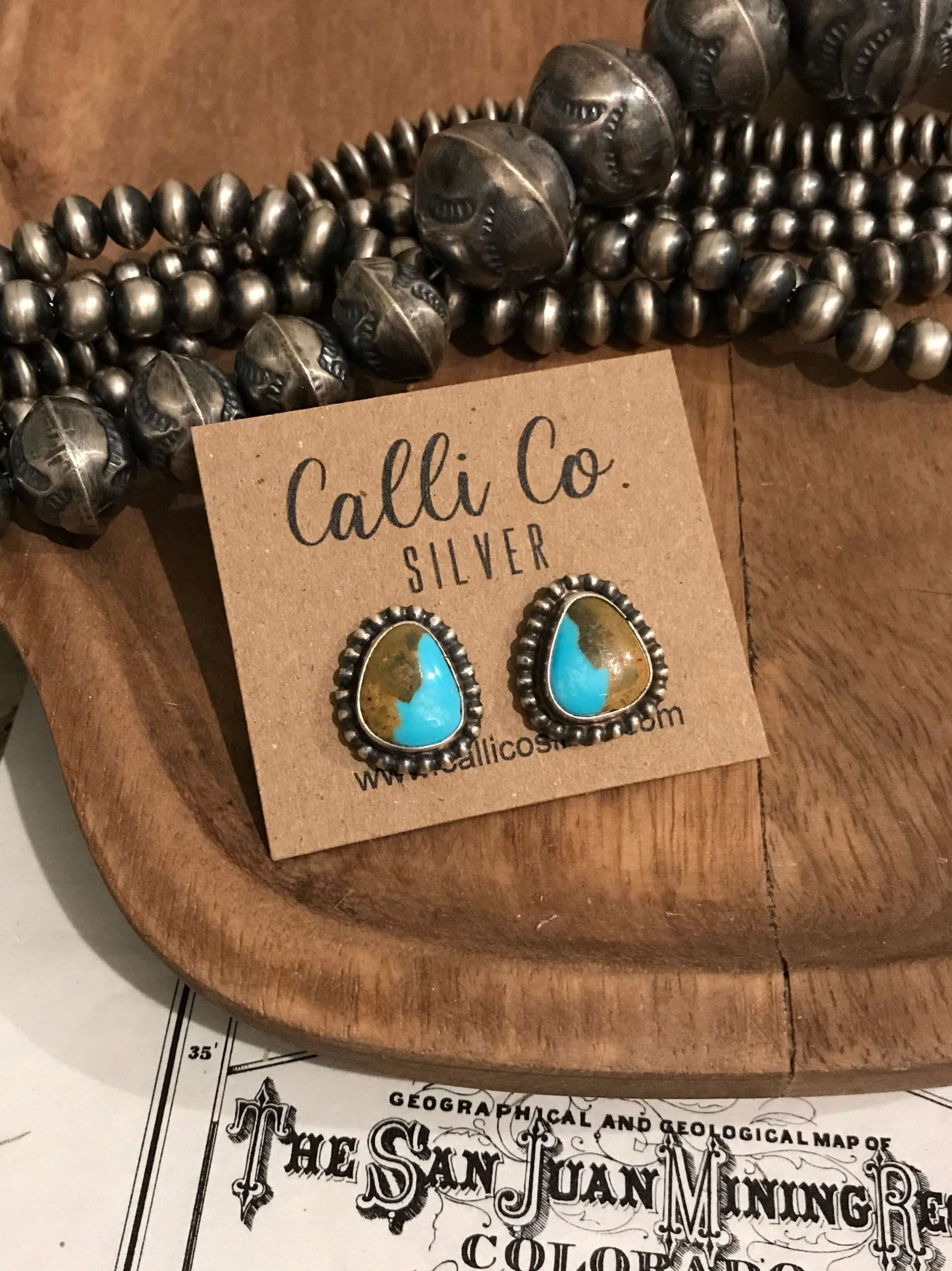 The Turquoise Studs, 2-Earrings-Calli Co., Turquoise and Silver Jewelry, Native American Handmade, Zuni Tribe, Navajo Tribe, Brock Texas