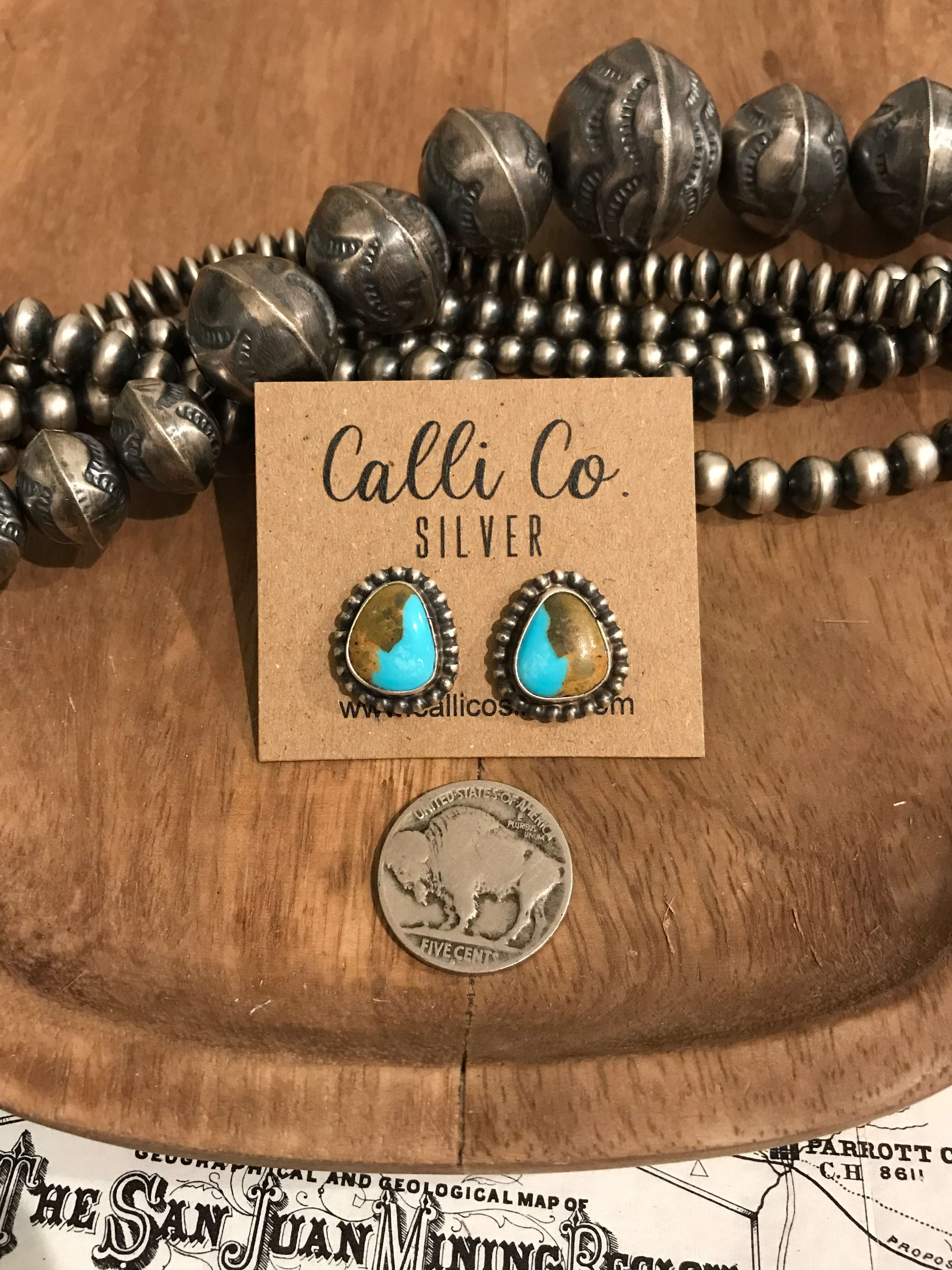 The Turquoise Studs, 2-Earrings-Calli Co., Turquoise and Silver Jewelry, Native American Handmade, Zuni Tribe, Navajo Tribe, Brock Texas