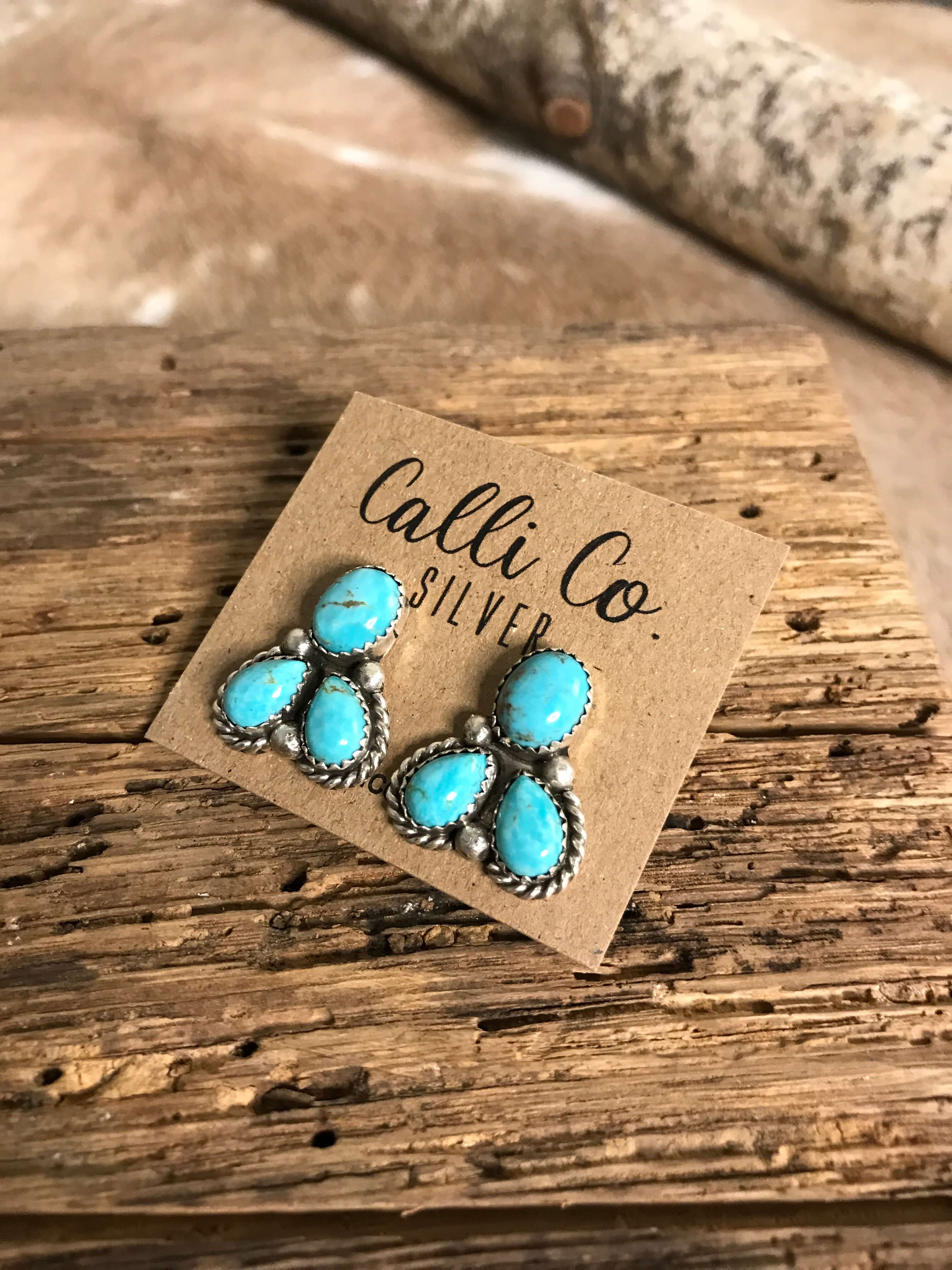 The Molena Cluster Earrings, 1-Earrings-Calli Co., Turquoise and Silver Jewelry, Native American Handmade, Zuni Tribe, Navajo Tribe, Brock Texas