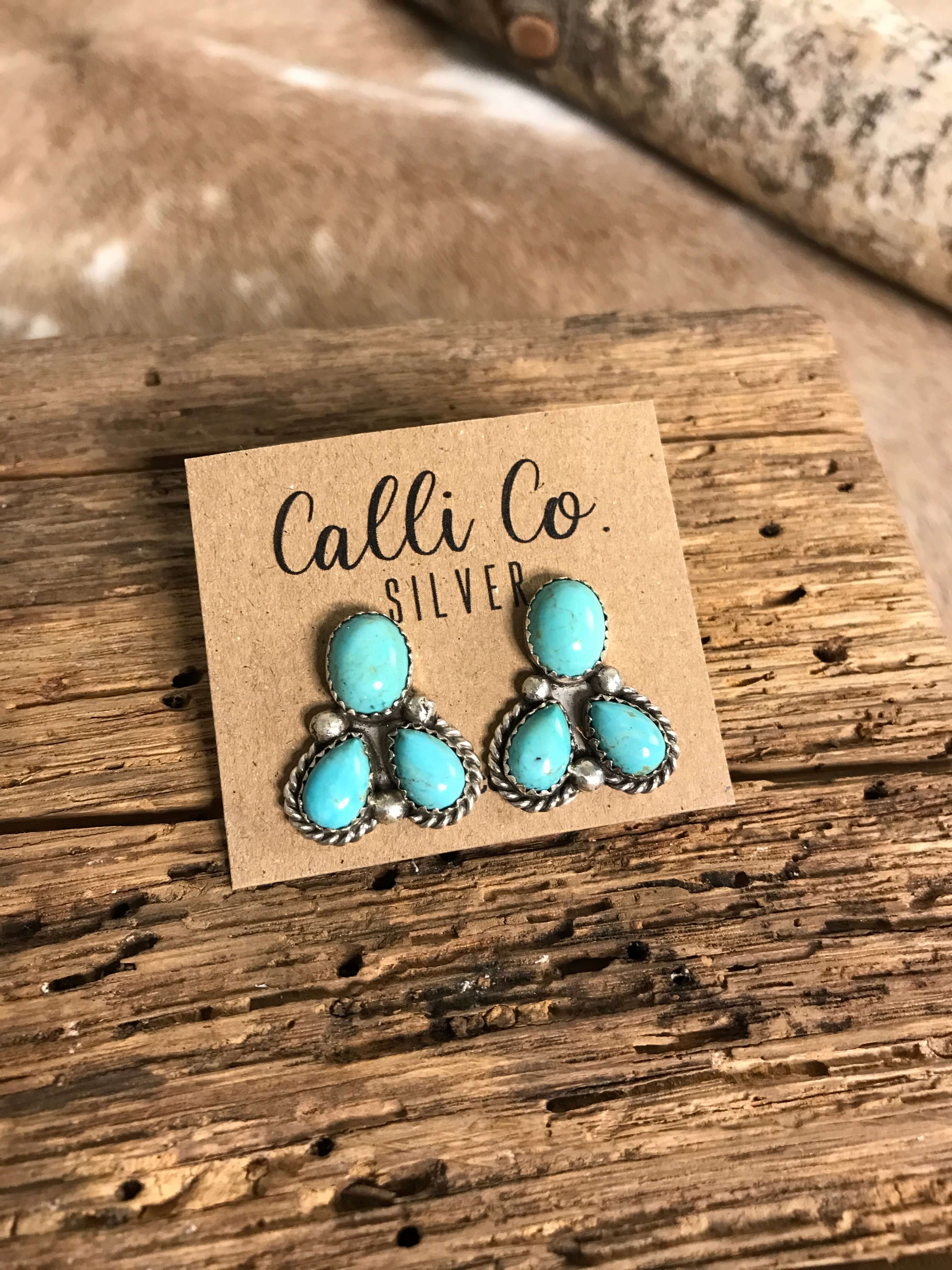 The Molena Cluster Earrings, 2-Earrings-Calli Co., Turquoise and Silver Jewelry, Native American Handmade, Zuni Tribe, Navajo Tribe, Brock Texas