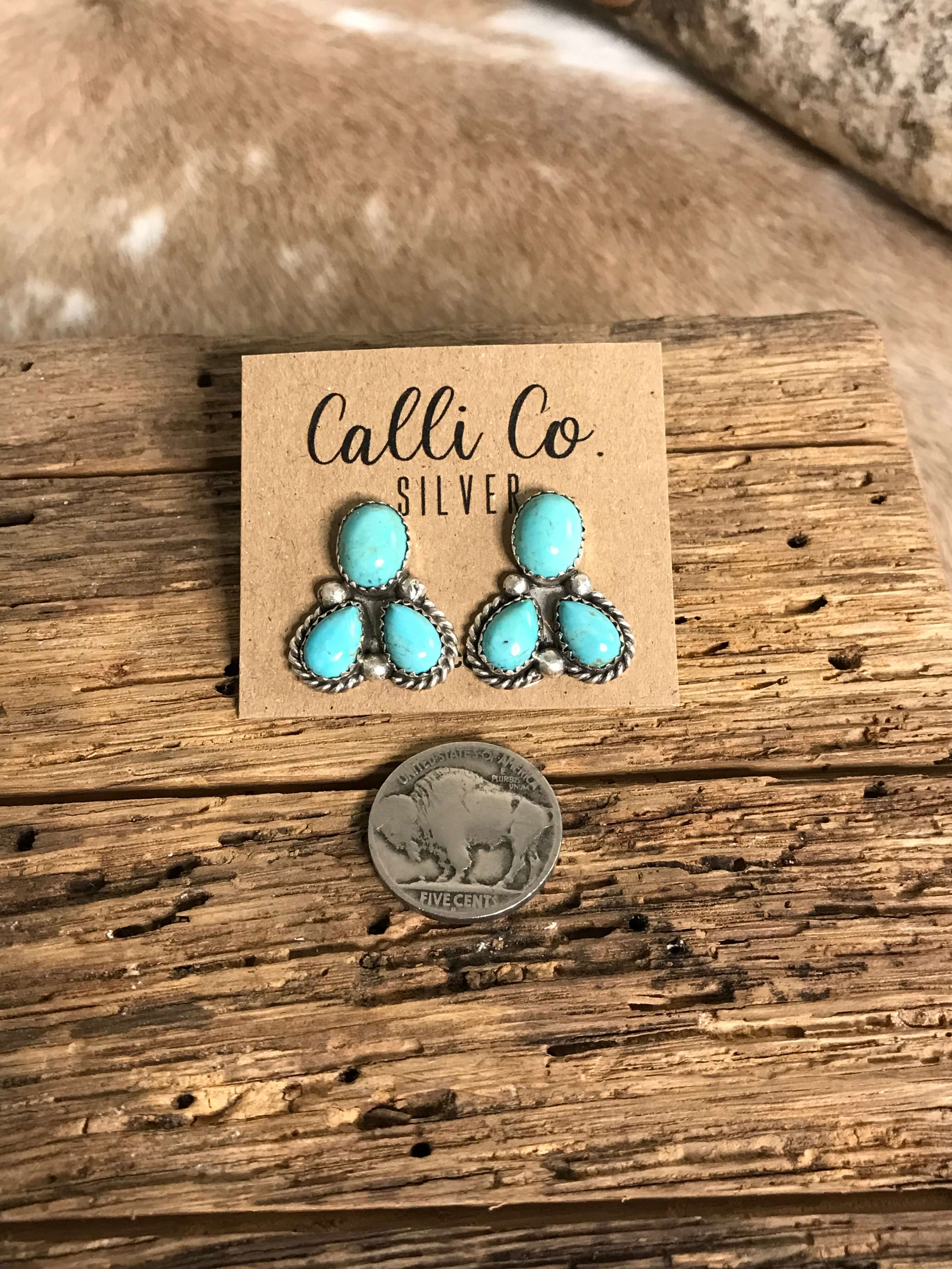 The Molena Cluster Earrings, 2-Earrings-Calli Co., Turquoise and Silver Jewelry, Native American Handmade, Zuni Tribe, Navajo Tribe, Brock Texas