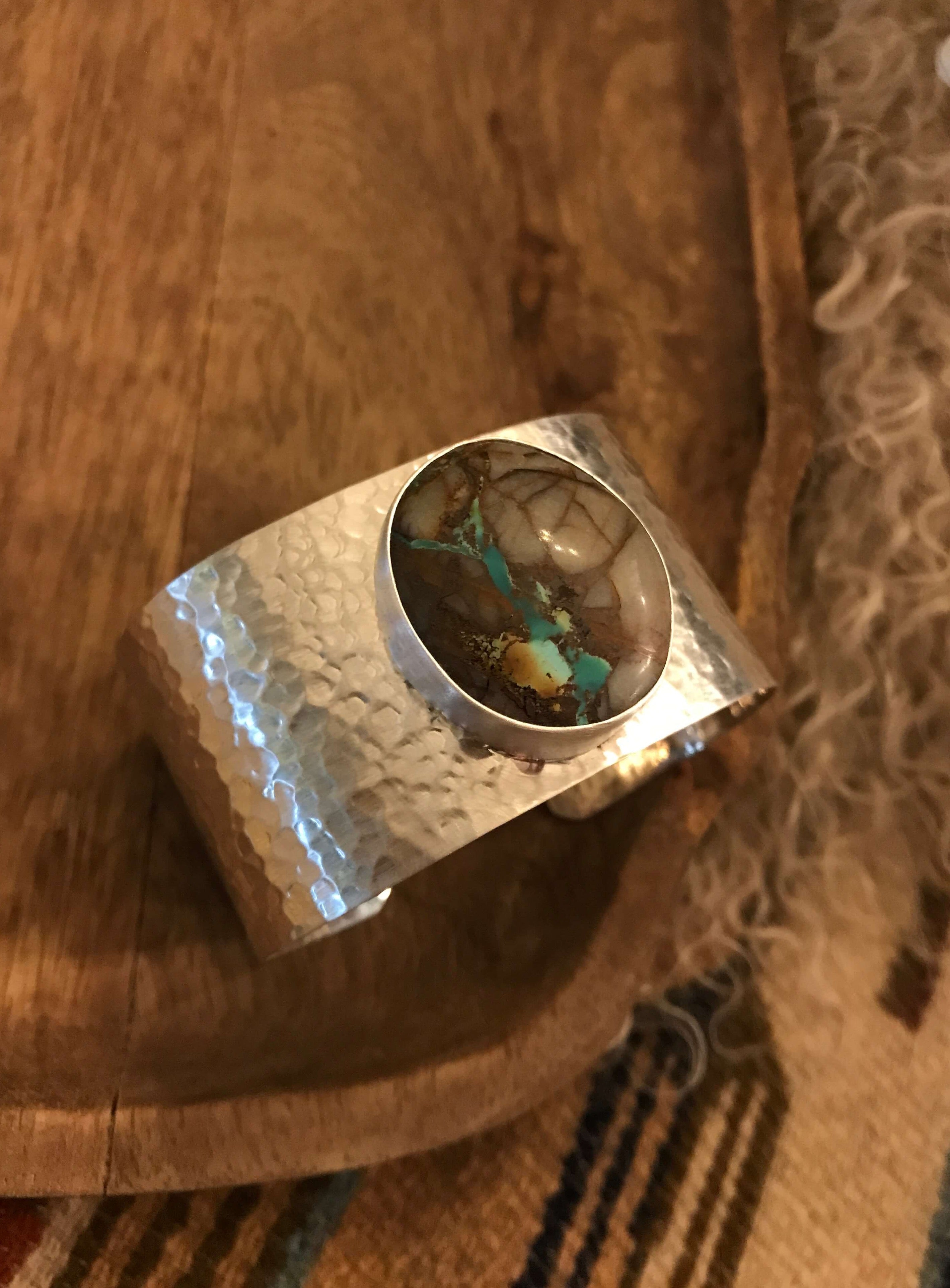 The Belle River Royston Turquoise Cuff, 1-Bracelets & Cuffs-Calli Co., Turquoise and Silver Jewelry, Native American Handmade, Zuni Tribe, Navajo Tribe, Brock Texas