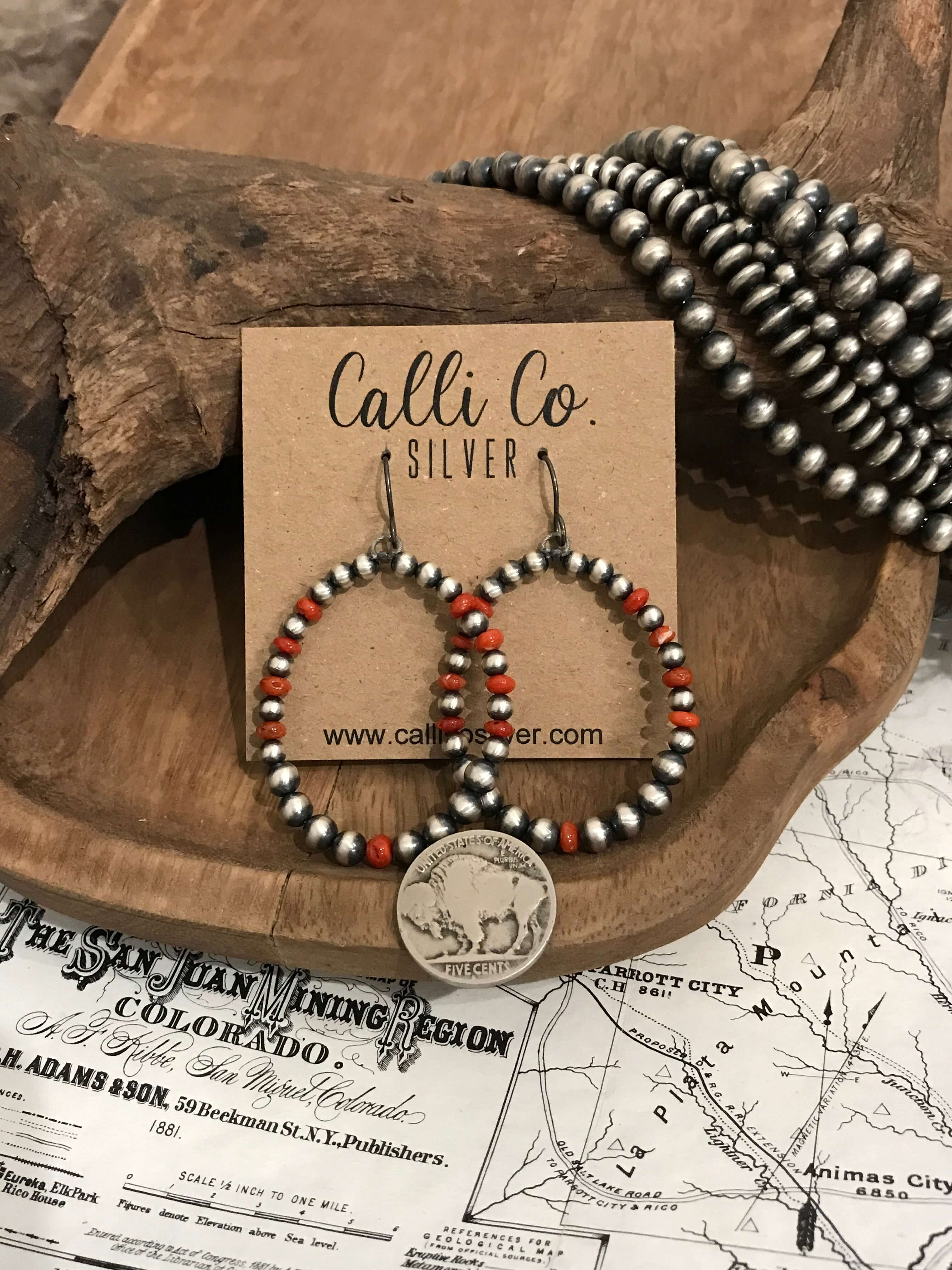 The Pushmataha Earrings-Earrings-Calli Co., Turquoise and Silver Jewelry, Native American Handmade, Zuni Tribe, Navajo Tribe, Brock Texas