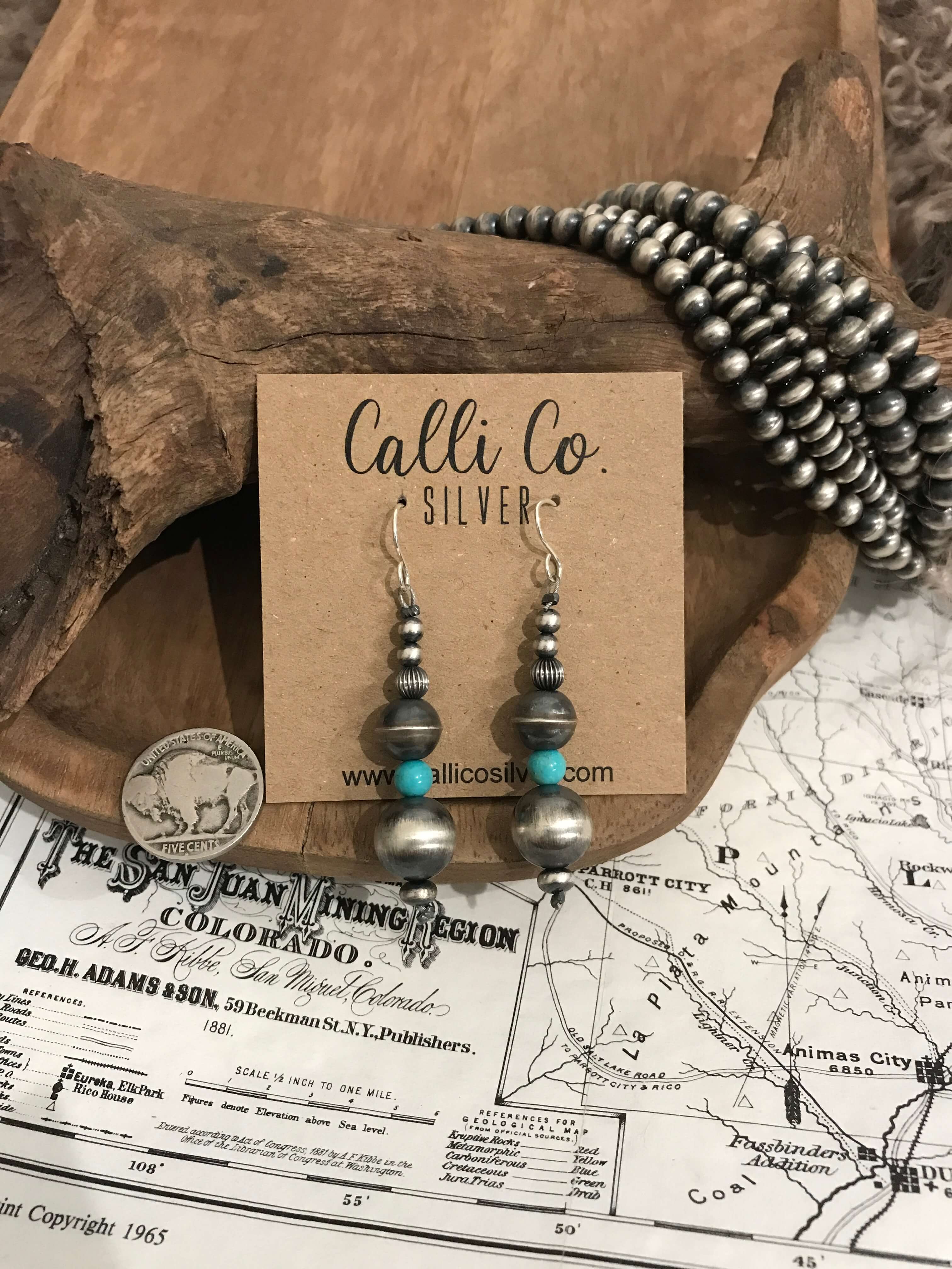 The Nome Earrings-Earrings-Calli Co., Turquoise and Silver Jewelry, Native American Handmade, Zuni Tribe, Navajo Tribe, Brock Texas