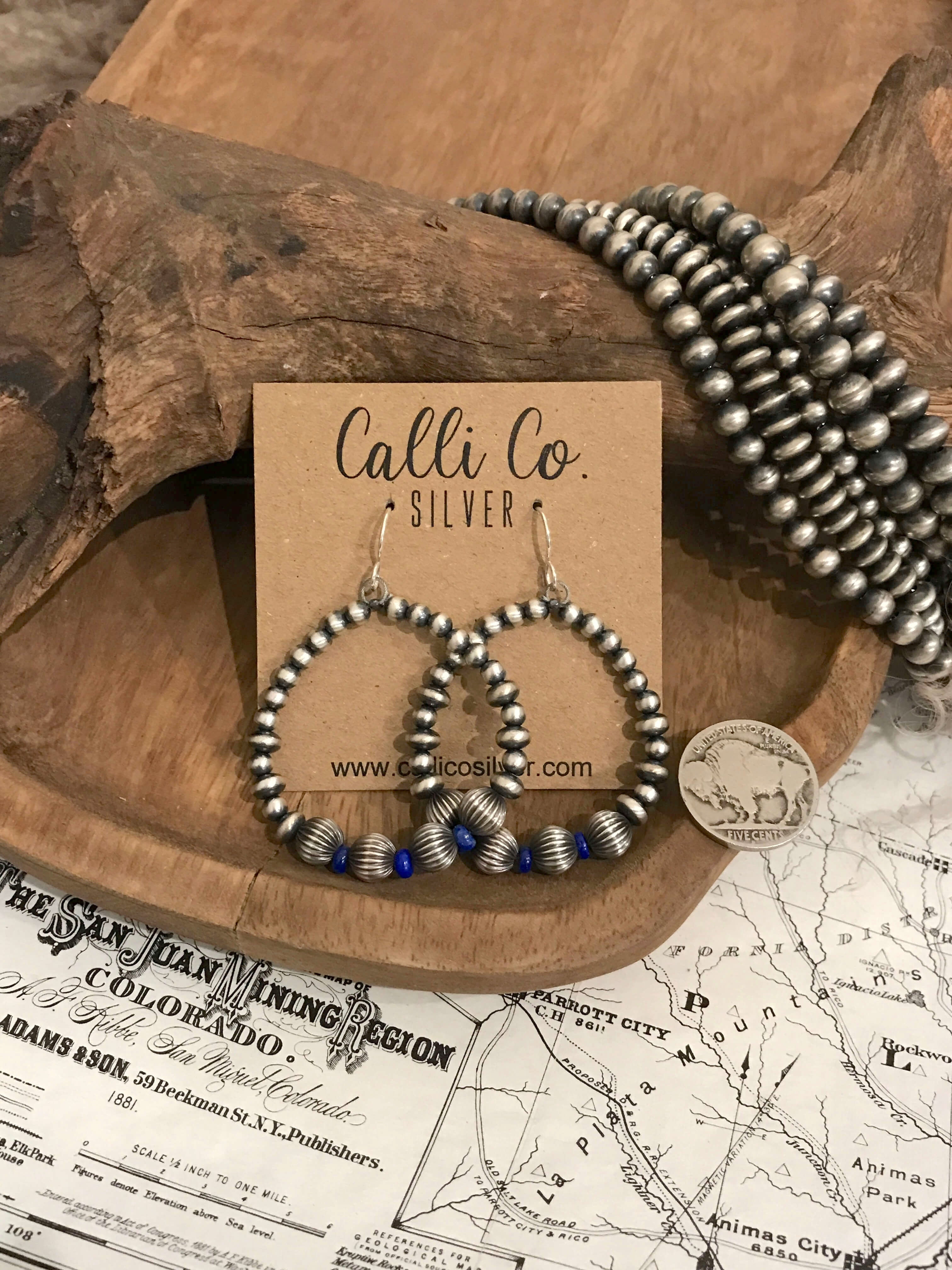 The Indian River Earrings-Earrings-Calli Co., Turquoise and Silver Jewelry, Native American Handmade, Zuni Tribe, Navajo Tribe, Brock Texas