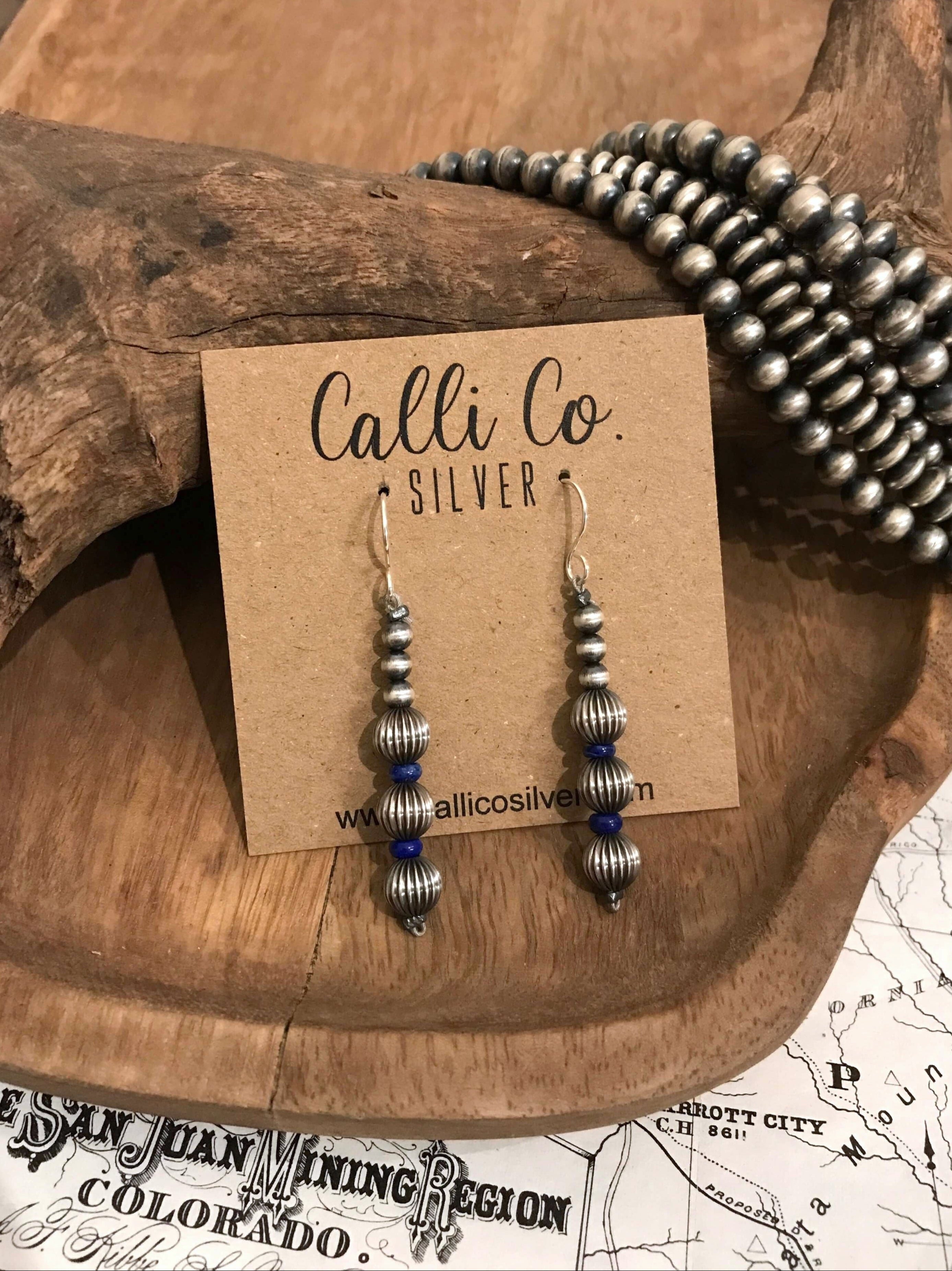 The Byron Earrings-Earrings-Calli Co., Turquoise and Silver Jewelry, Native American Handmade, Zuni Tribe, Navajo Tribe, Brock Texas