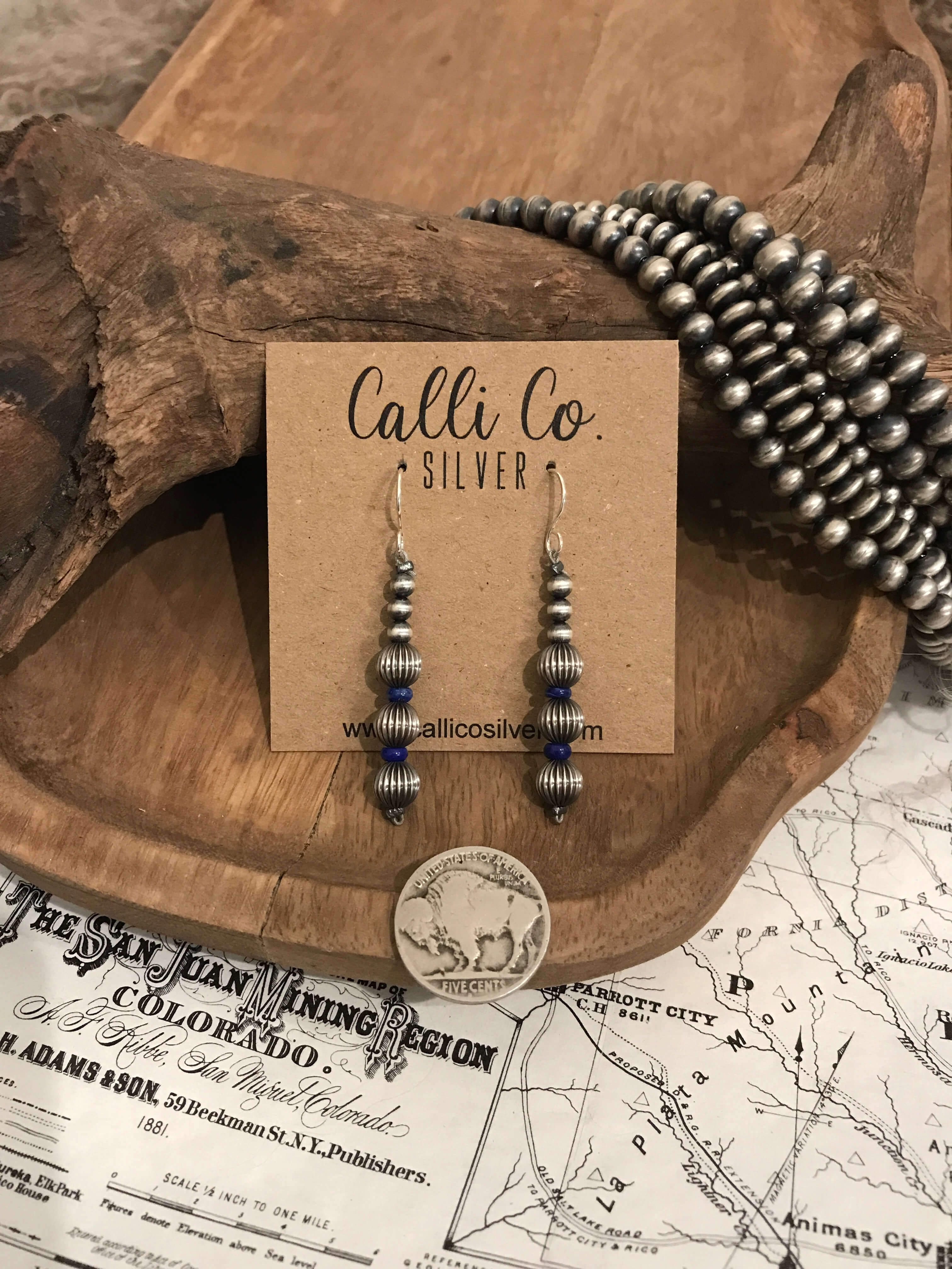 The Byron Earrings-Earrings-Calli Co., Turquoise and Silver Jewelry, Native American Handmade, Zuni Tribe, Navajo Tribe, Brock Texas