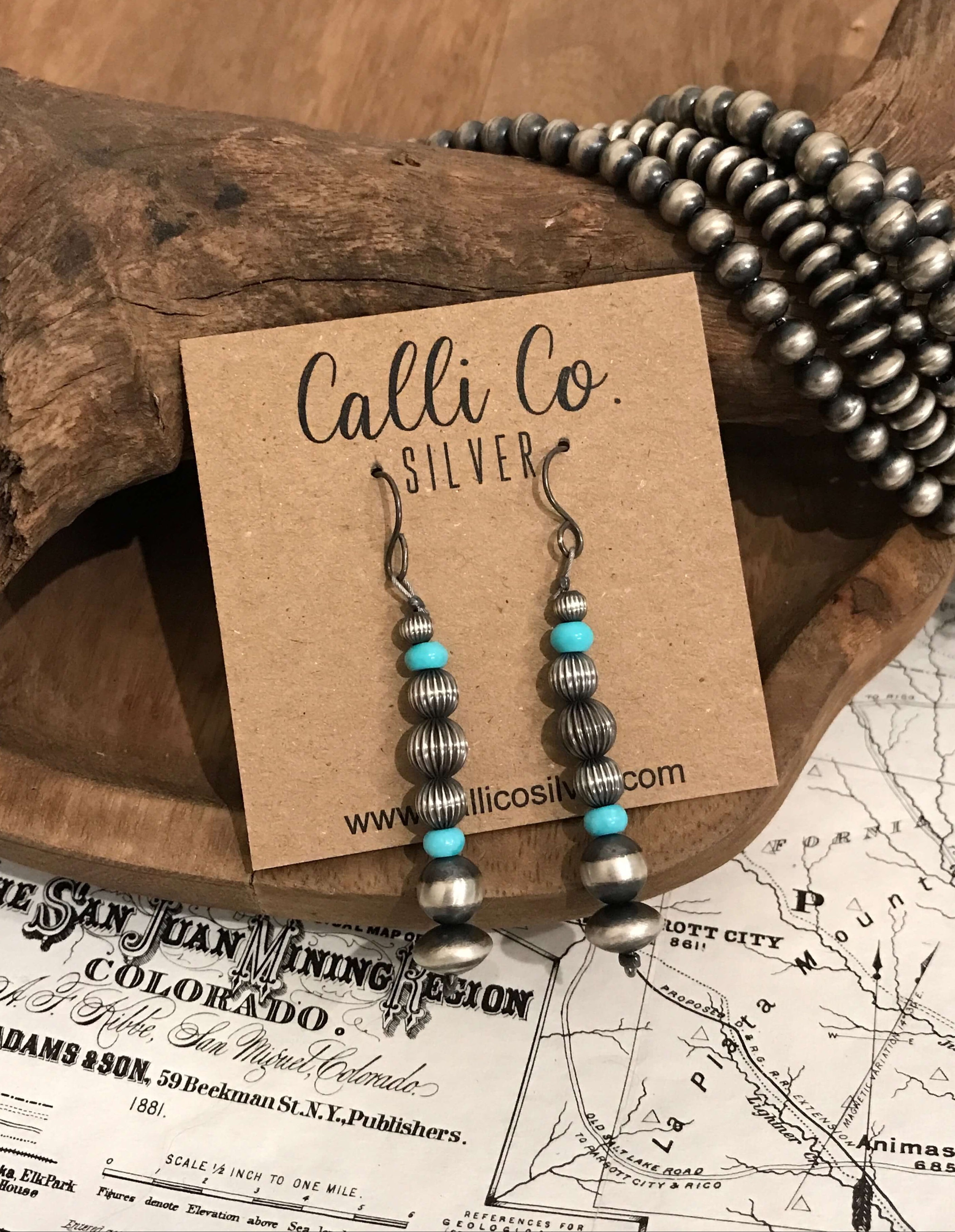 The Roane Earrings-Earrings-Calli Co., Turquoise and Silver Jewelry, Native American Handmade, Zuni Tribe, Navajo Tribe, Brock Texas