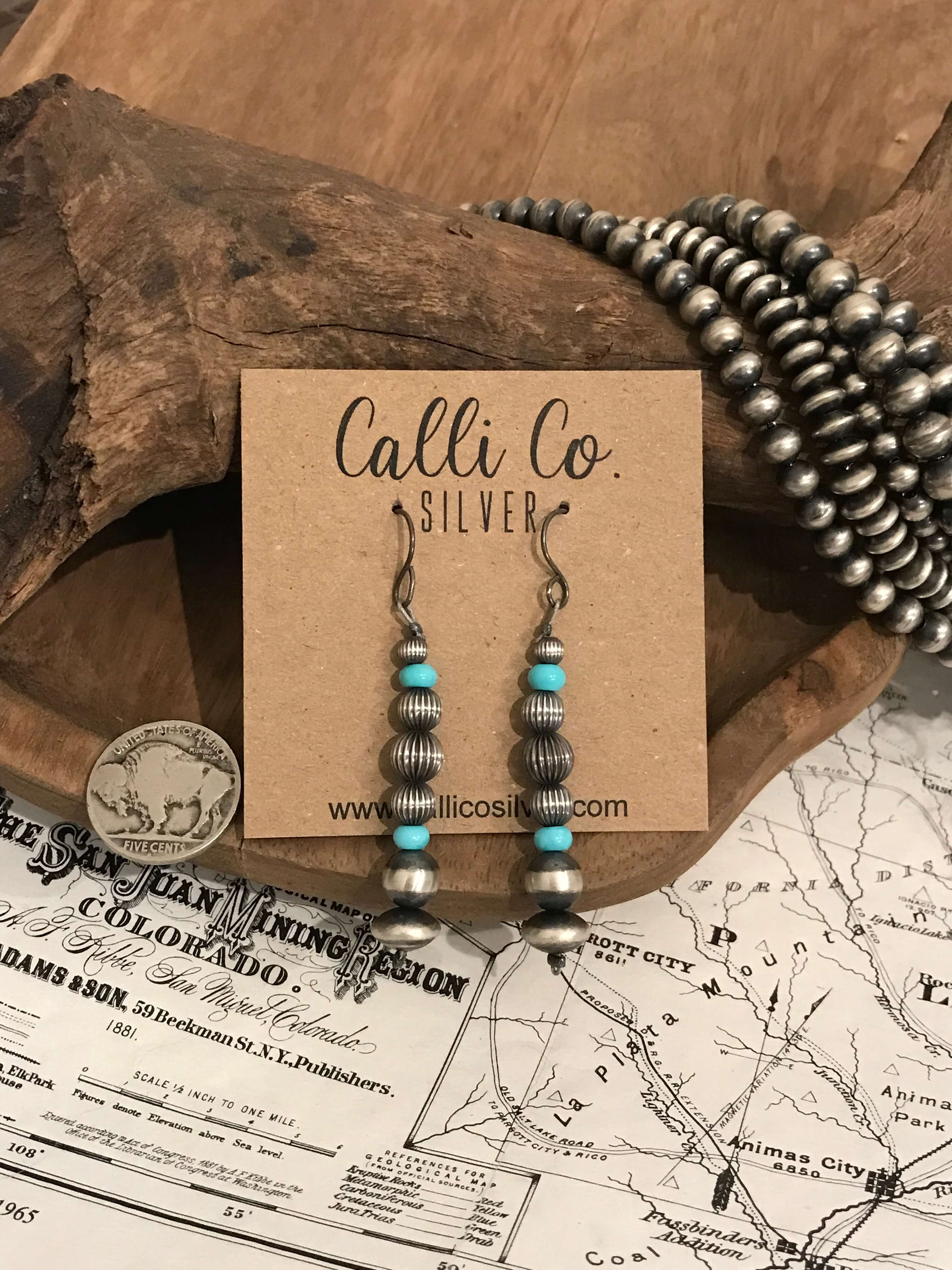 The Roane Earrings-Earrings-Calli Co., Turquoise and Silver Jewelry, Native American Handmade, Zuni Tribe, Navajo Tribe, Brock Texas