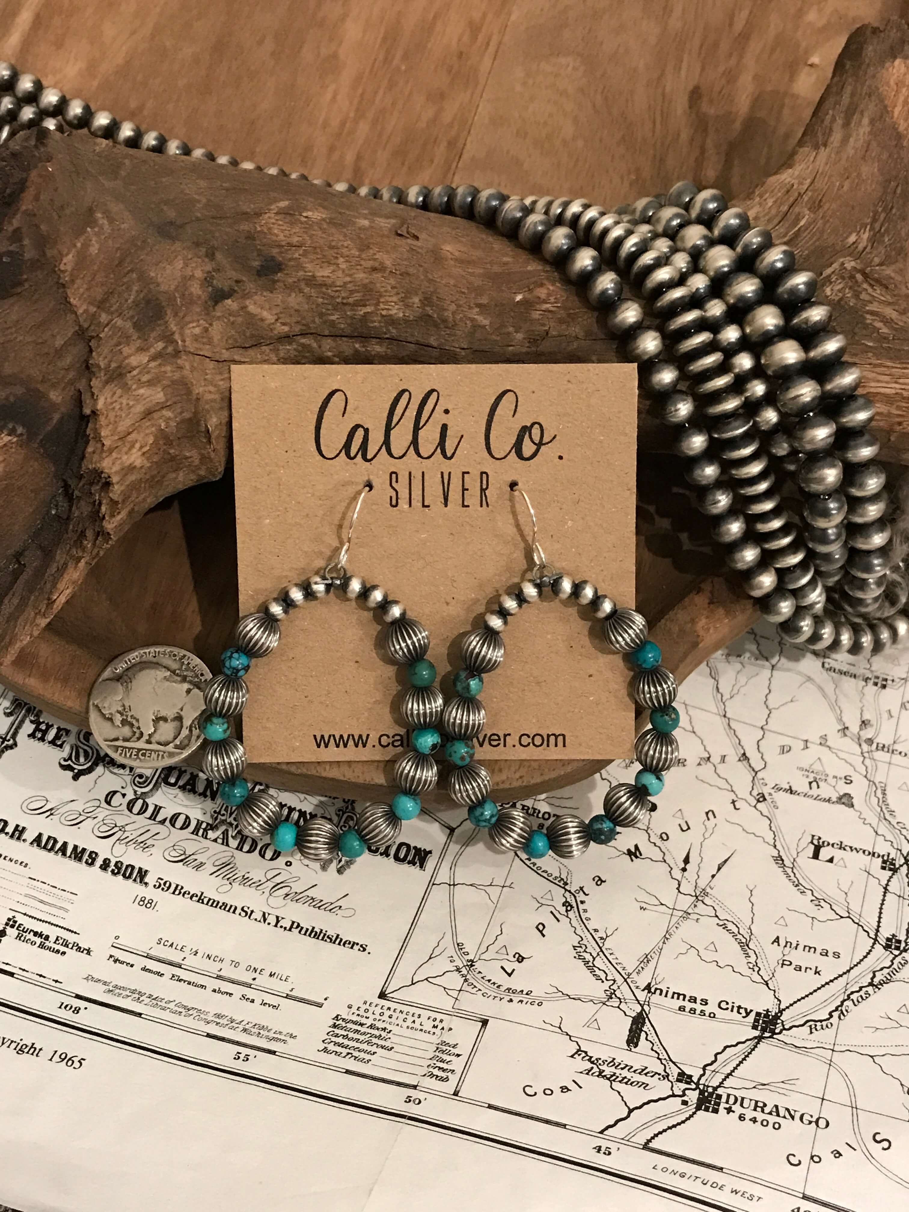 The Dolly Earrings-Earrings-Calli Co., Turquoise and Silver Jewelry, Native American Handmade, Zuni Tribe, Navajo Tribe, Brock Texas