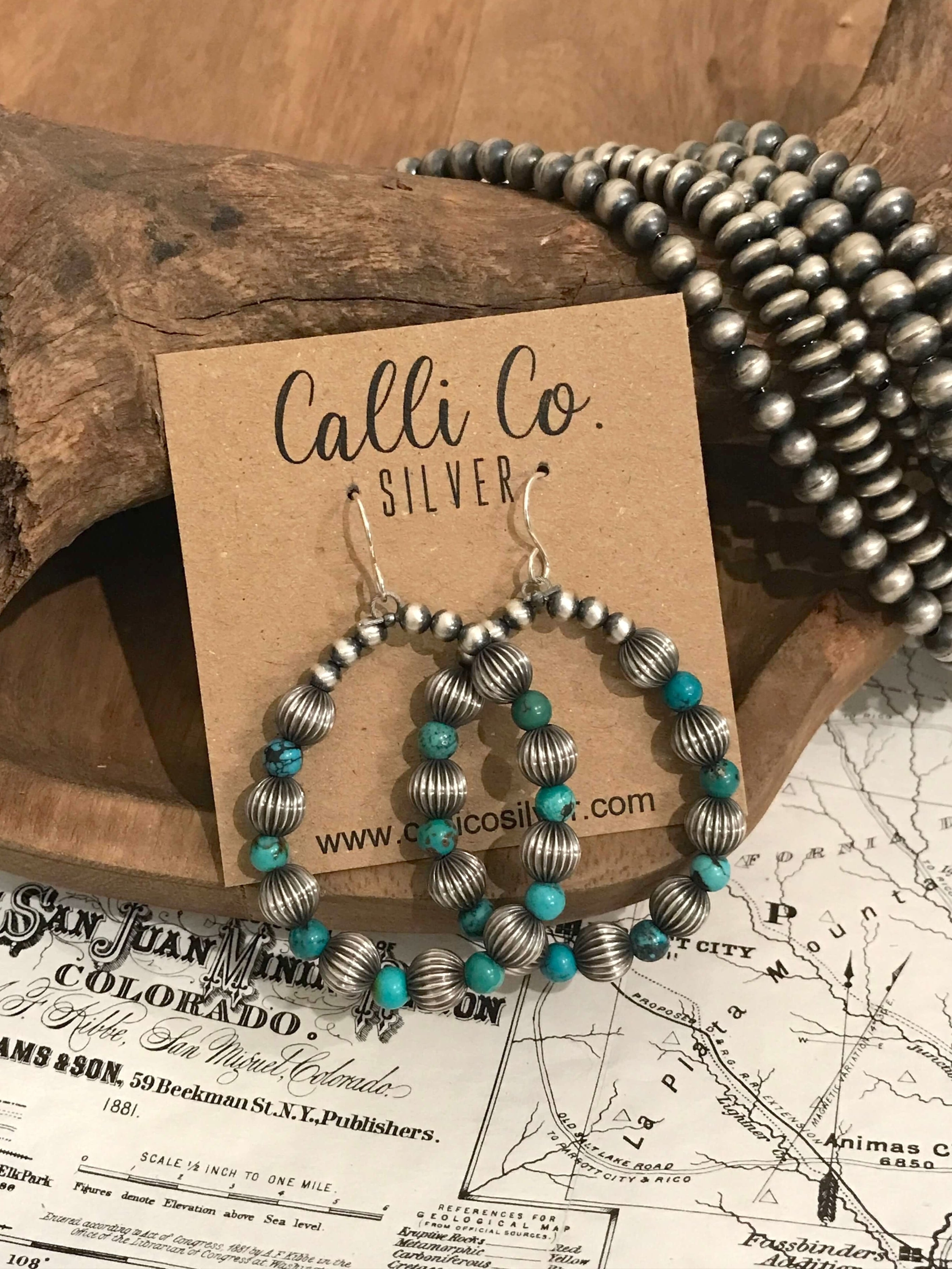 The Dolly Earrings-Earrings-Calli Co., Turquoise and Silver Jewelry, Native American Handmade, Zuni Tribe, Navajo Tribe, Brock Texas