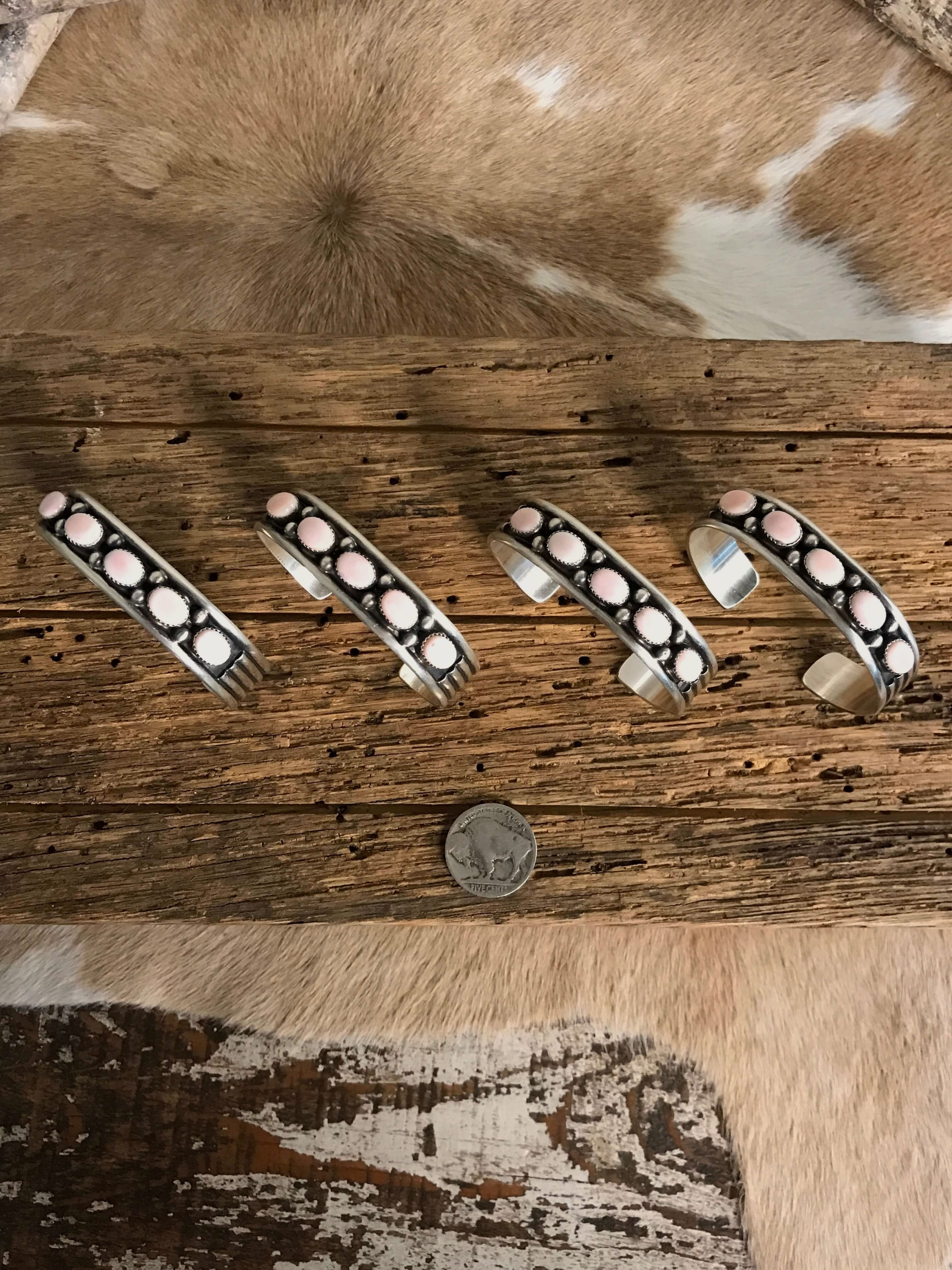 The Twain Pink Conch Cuffs-Bracelets & Cuffs-Calli Co., Turquoise and Silver Jewelry, Native American Handmade, Zuni Tribe, Navajo Tribe, Brock Texas