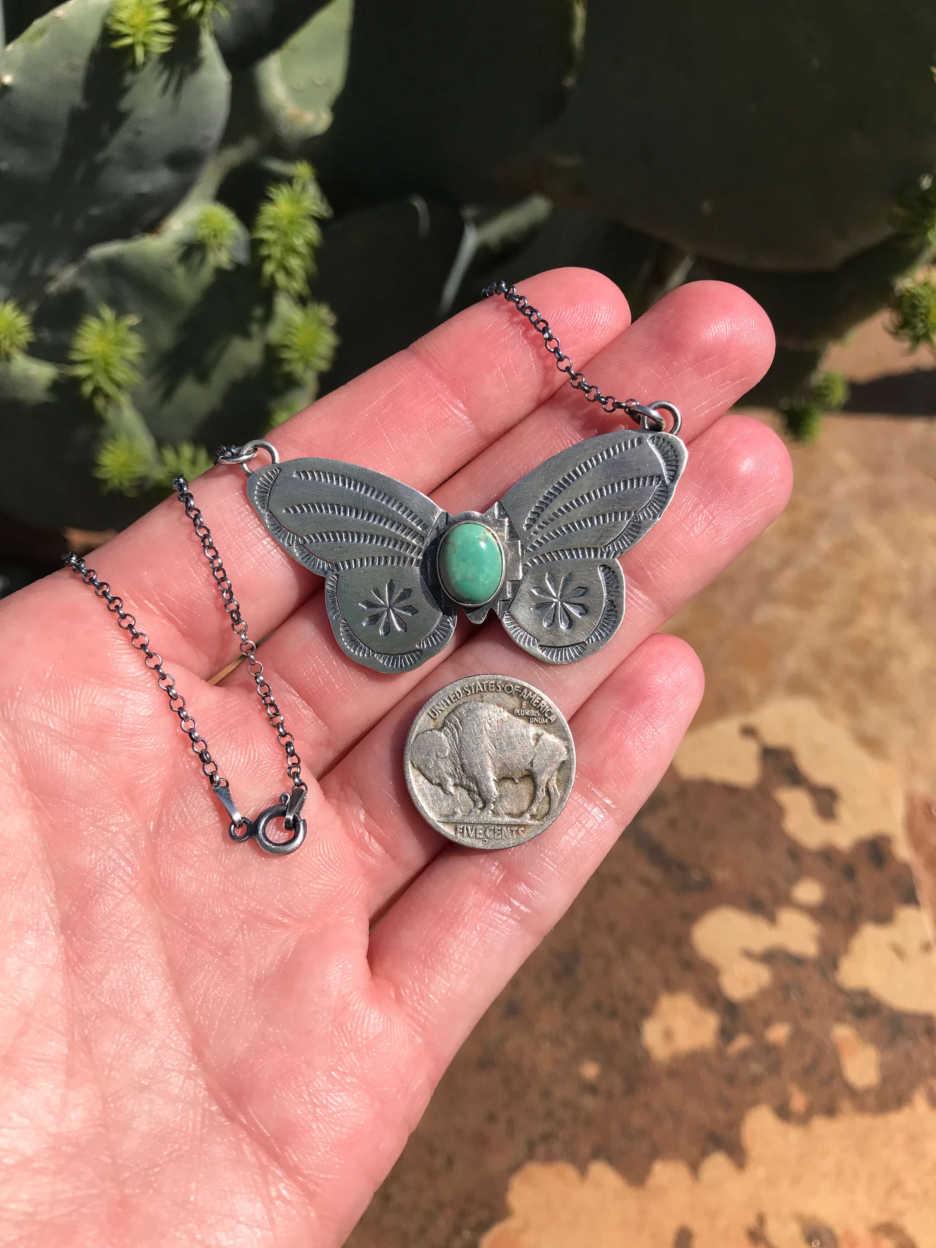 The Butterfly Necklace-Necklaces-Calli Co., Turquoise and Silver Jewelry, Native American Handmade, Zuni Tribe, Navajo Tribe, Brock Texas
