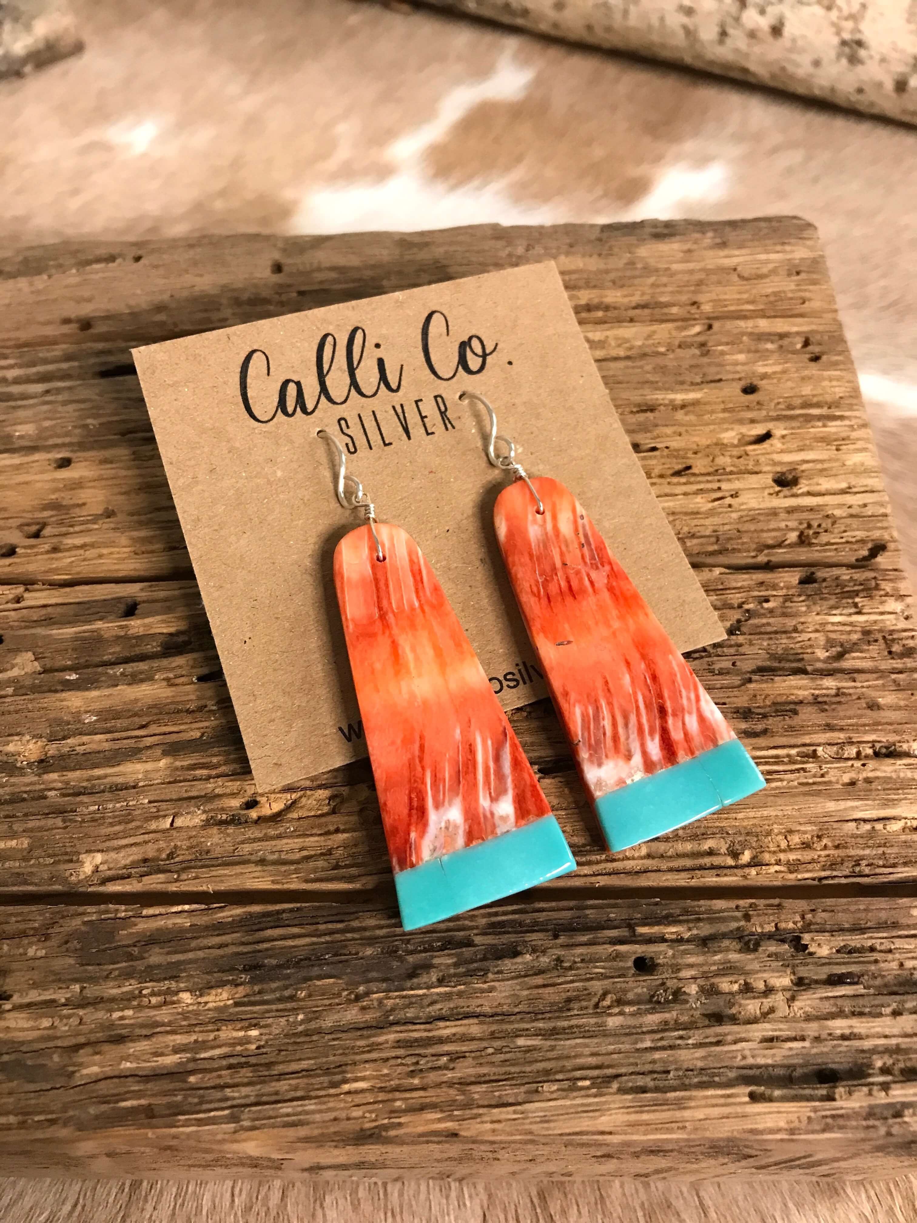 The Villahermosa Spiny Earring, 2-Earrings-Calli Co., Turquoise and Silver Jewelry, Native American Handmade, Zuni Tribe, Navajo Tribe, Brock Texas