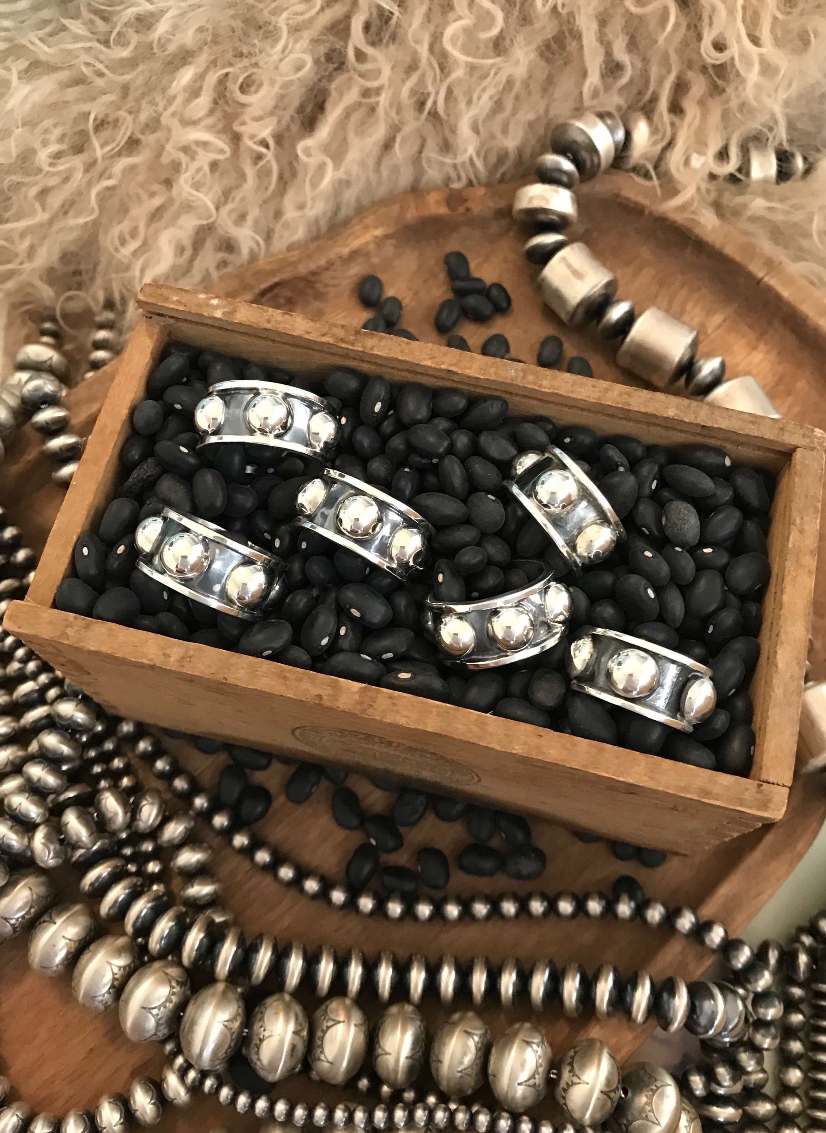 The Horizon Wide Band Ring-Rings-Calli Co., Turquoise and Silver Jewelry, Native American Handmade, Zuni Tribe, Navajo Tribe, Brock Texas