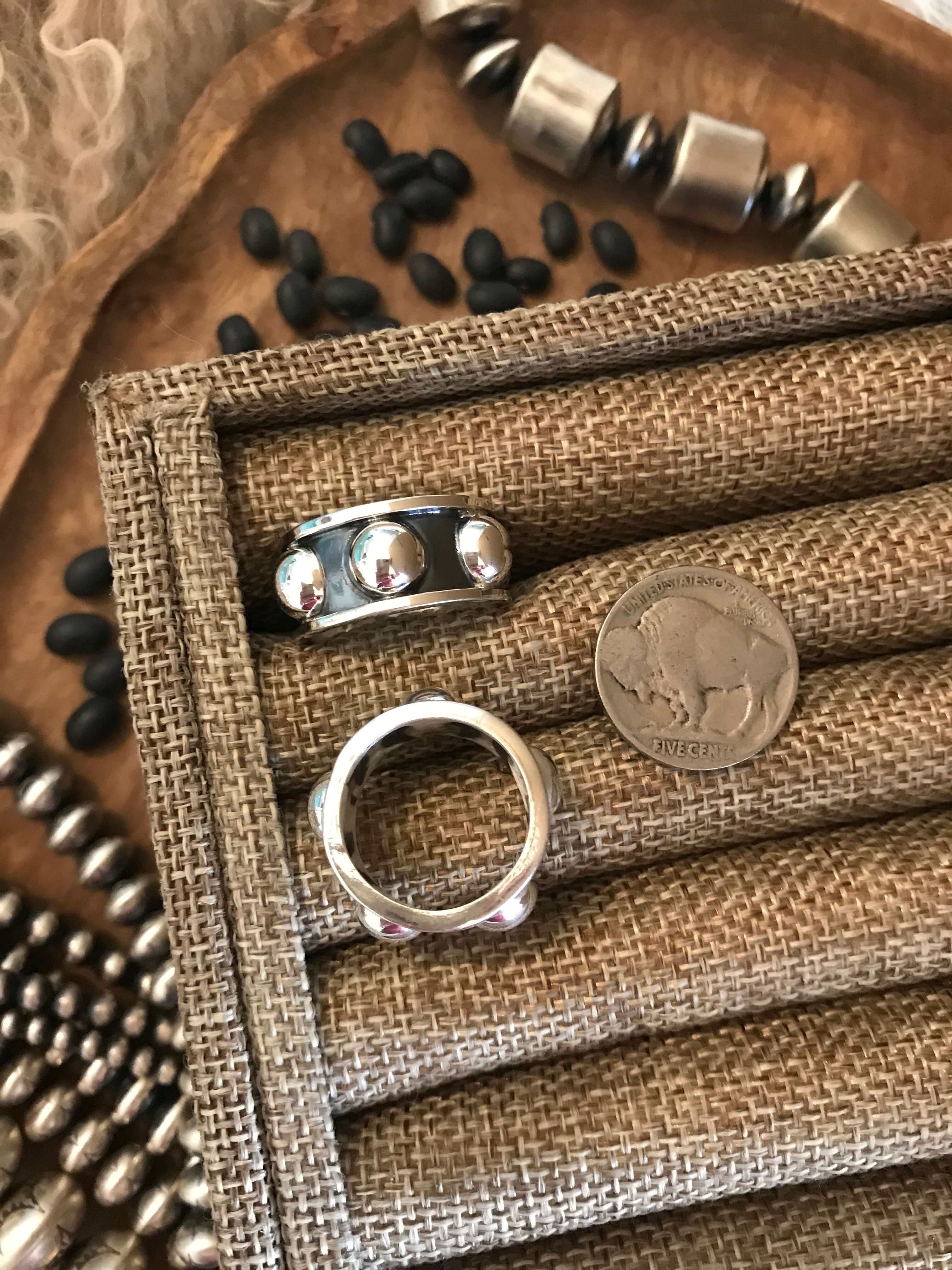 The Horizon Wide Band Ring-Rings-Calli Co., Turquoise and Silver Jewelry, Native American Handmade, Zuni Tribe, Navajo Tribe, Brock Texas