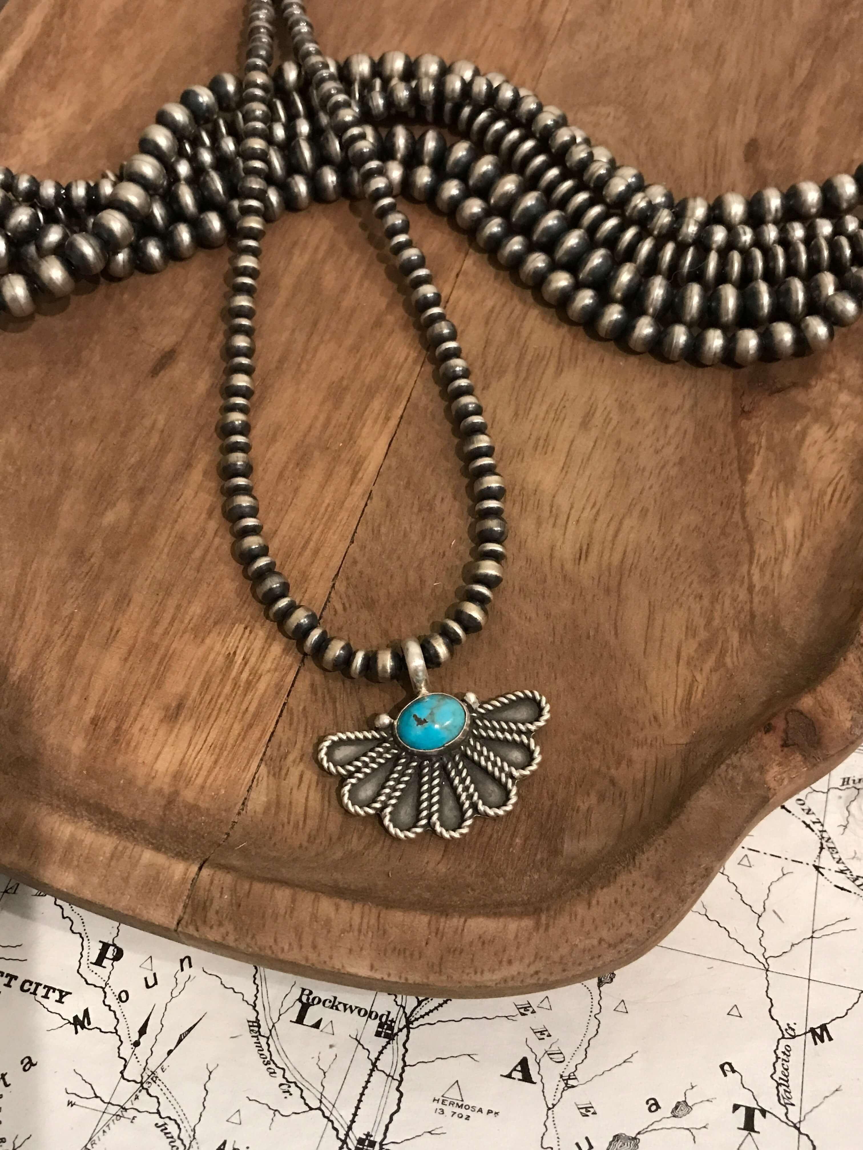 The Wasilla Turquoise Pendant-Pendants-Calli Co., Turquoise and Silver Jewelry, Native American Handmade, Zuni Tribe, Navajo Tribe, Brock Texas