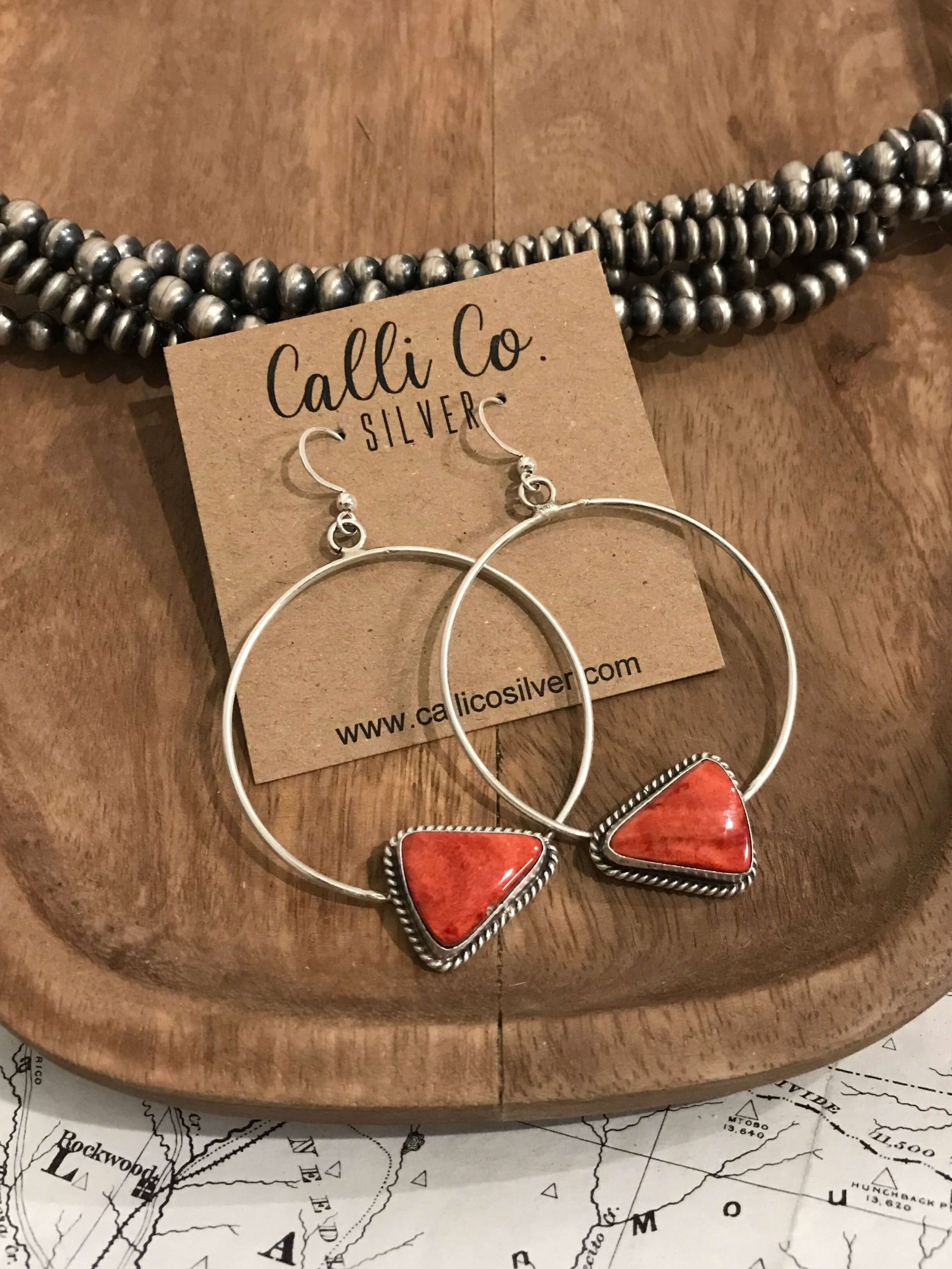 The Keystone Hoop Earrings, 8-Earrings-Calli Co., Turquoise and Silver Jewelry, Native American Handmade, Zuni Tribe, Navajo Tribe, Brock Texas