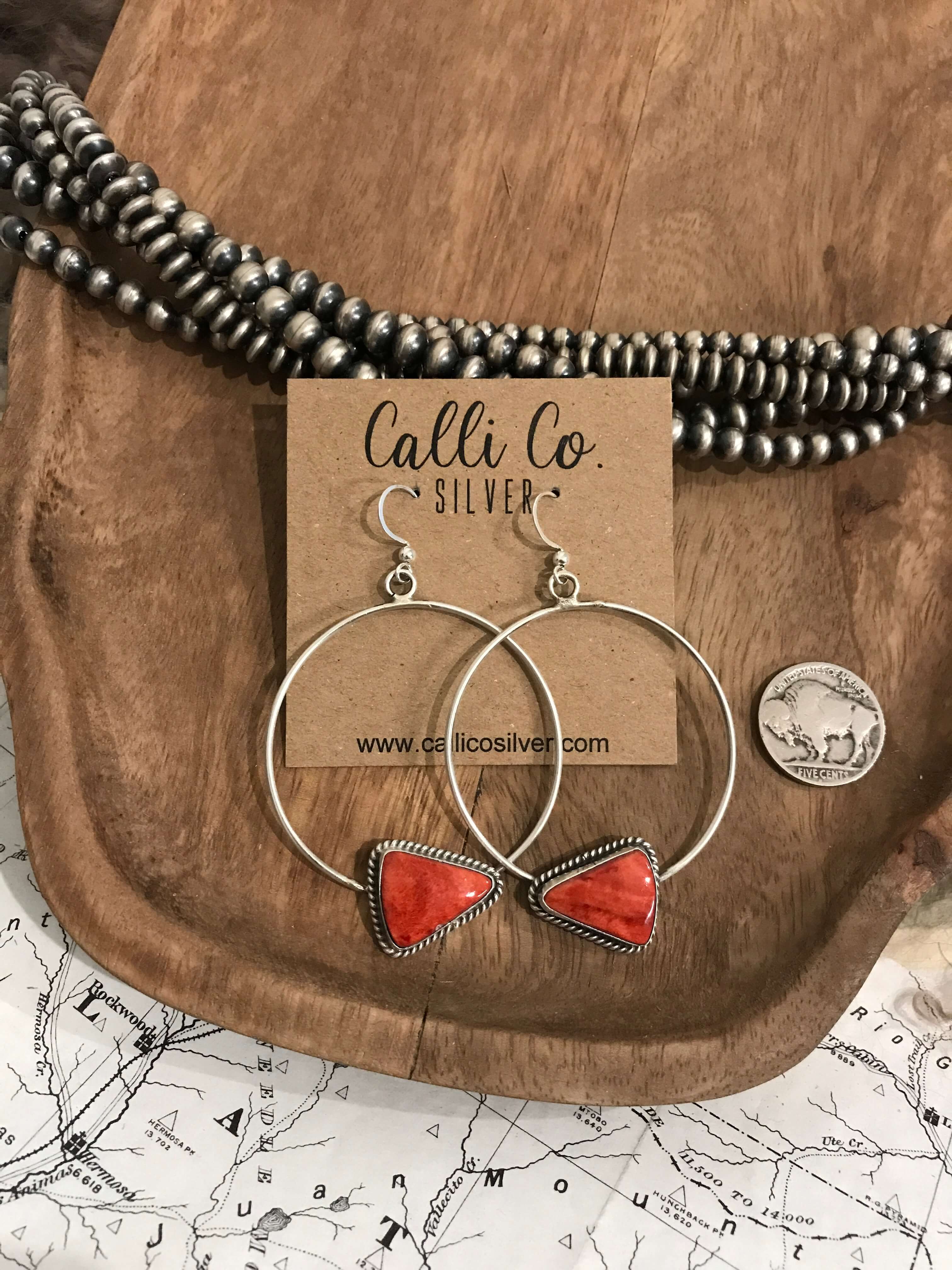 The Keystone Hoop Earrings, 8-Earrings-Calli Co., Turquoise and Silver Jewelry, Native American Handmade, Zuni Tribe, Navajo Tribe, Brock Texas