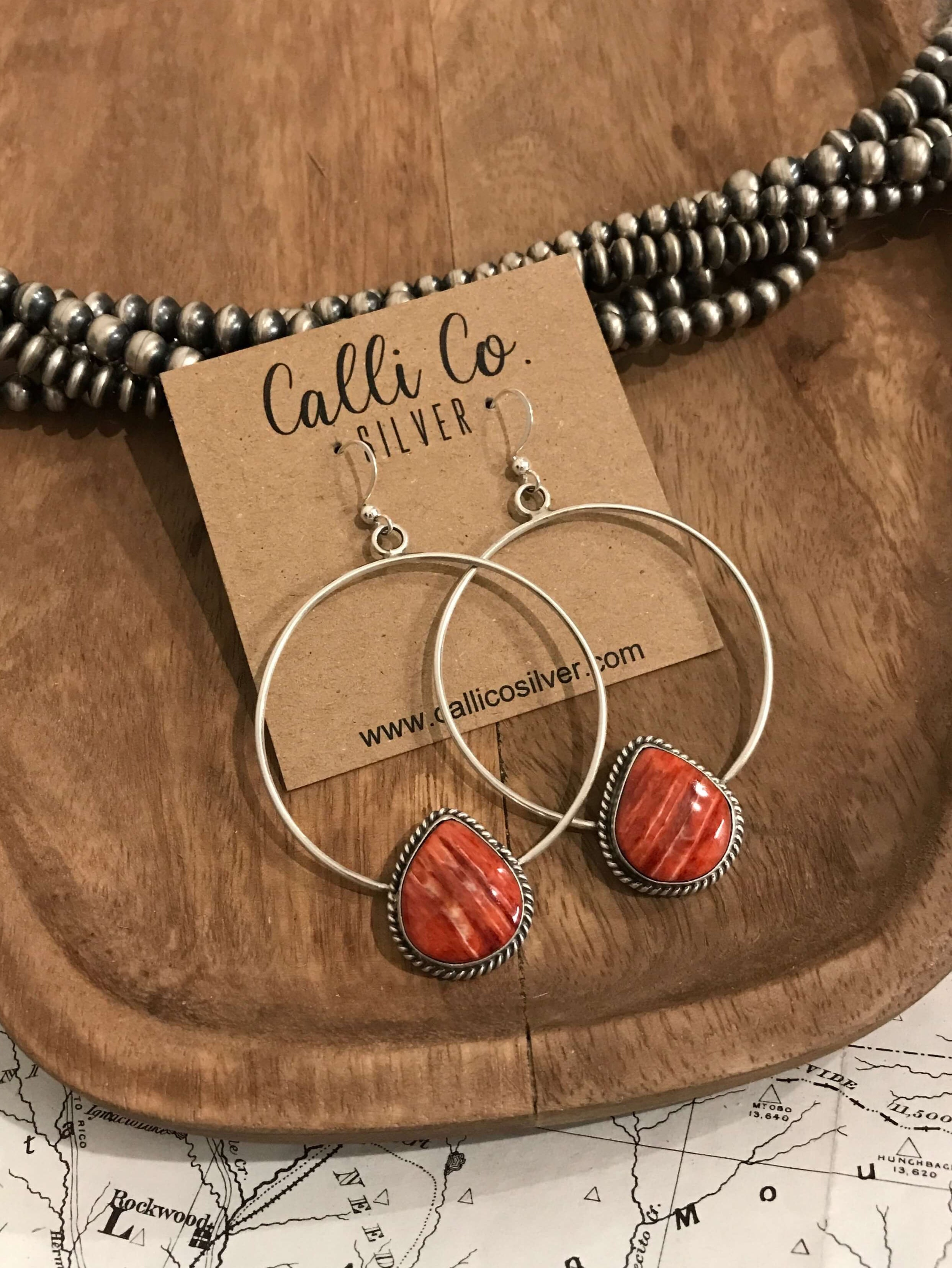 The Keystone Hoop Earrings, 9-Earrings-Calli Co., Turquoise and Silver Jewelry, Native American Handmade, Zuni Tribe, Navajo Tribe, Brock Texas