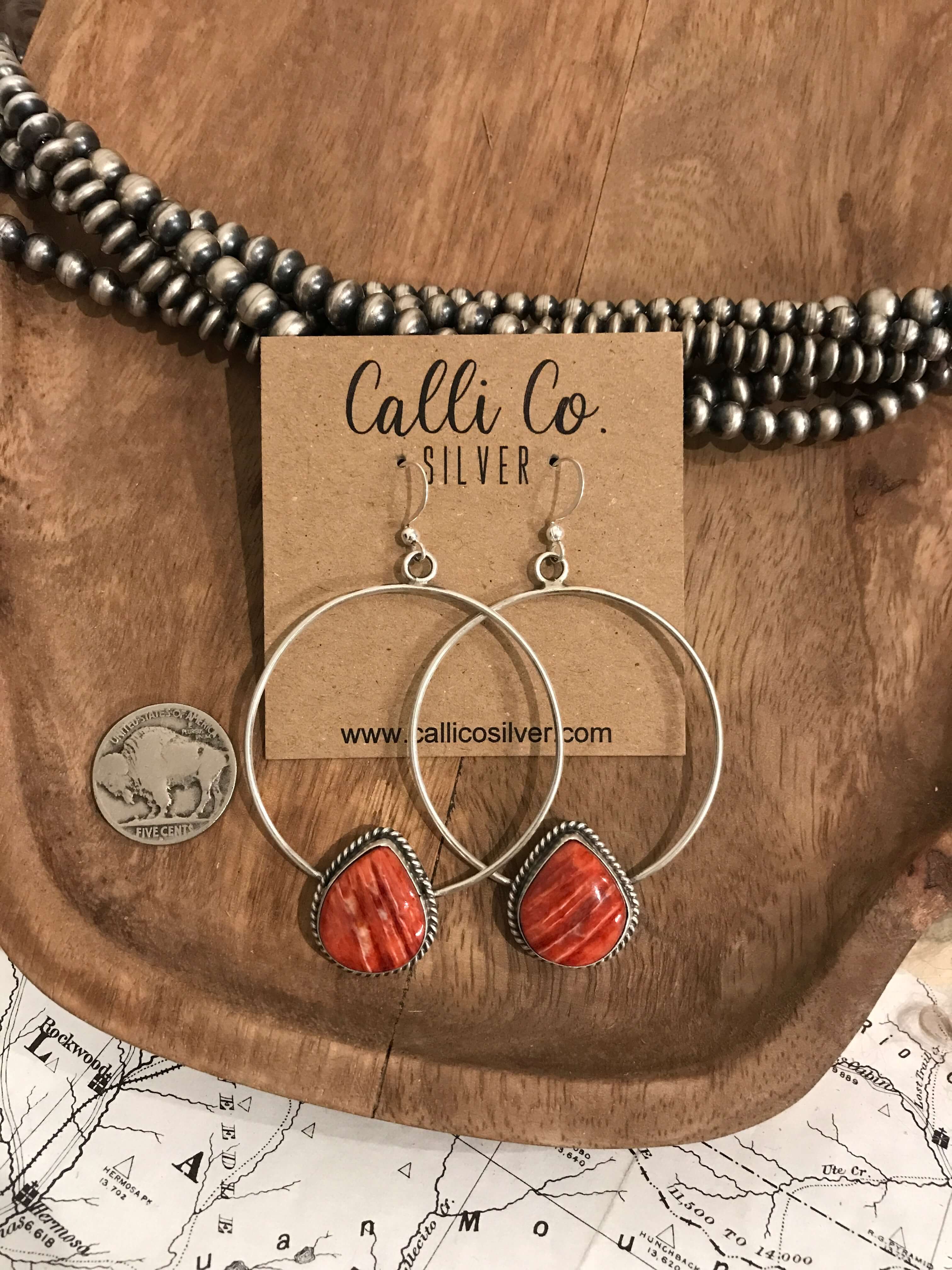 The Keystone Hoop Earrings, 9-Earrings-Calli Co., Turquoise and Silver Jewelry, Native American Handmade, Zuni Tribe, Navajo Tribe, Brock Texas