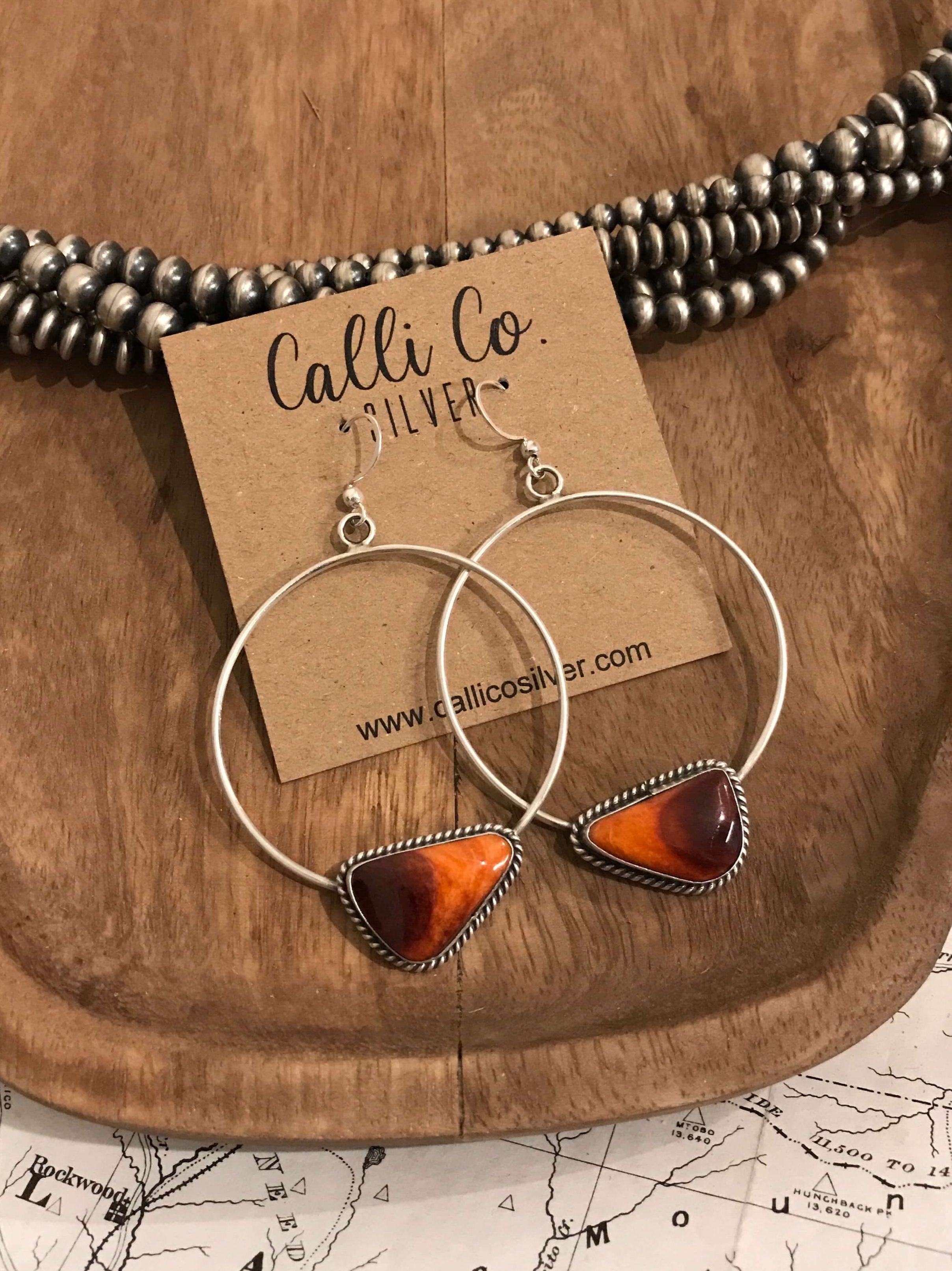 The Keystone Hoop Earrings, 11-Earrings-Calli Co., Turquoise and Silver Jewelry, Native American Handmade, Zuni Tribe, Navajo Tribe, Brock Texas