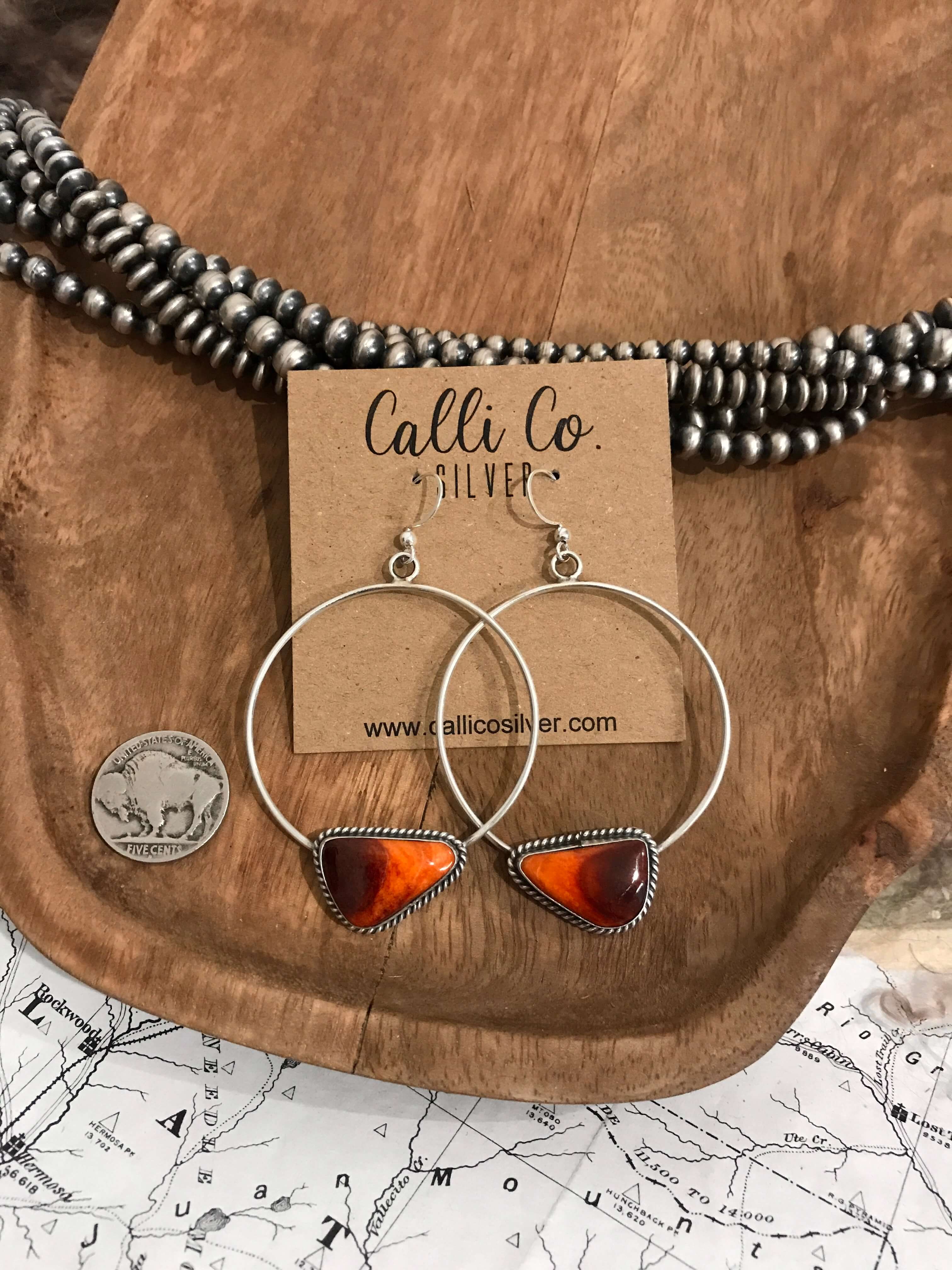 The Keystone Hoop Earrings, 11-Earrings-Calli Co., Turquoise and Silver Jewelry, Native American Handmade, Zuni Tribe, Navajo Tribe, Brock Texas