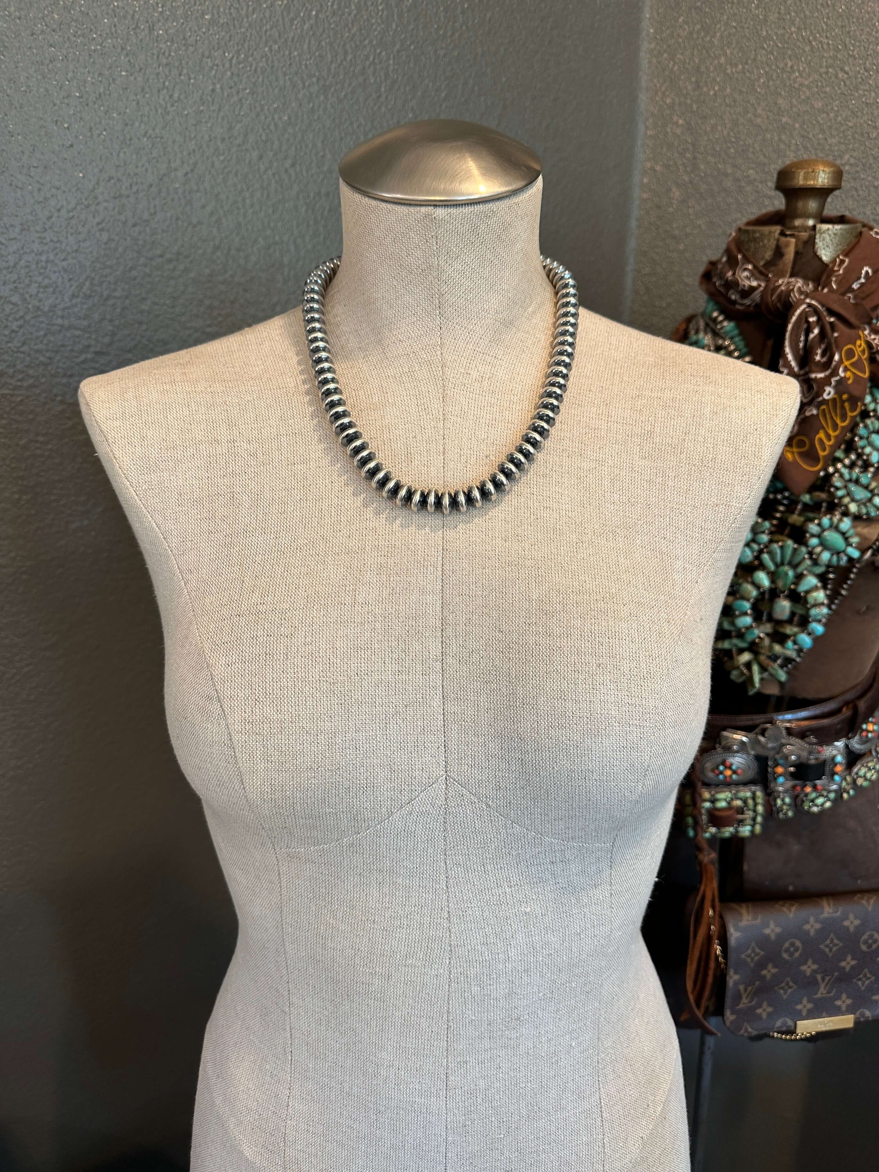 The Tyler 12mm Saucer Pearl Necklace-Necklaces-Calli Co., Turquoise and Silver Jewelry, Native American Handmade, Zuni Tribe, Navajo Tribe, Brock Texas