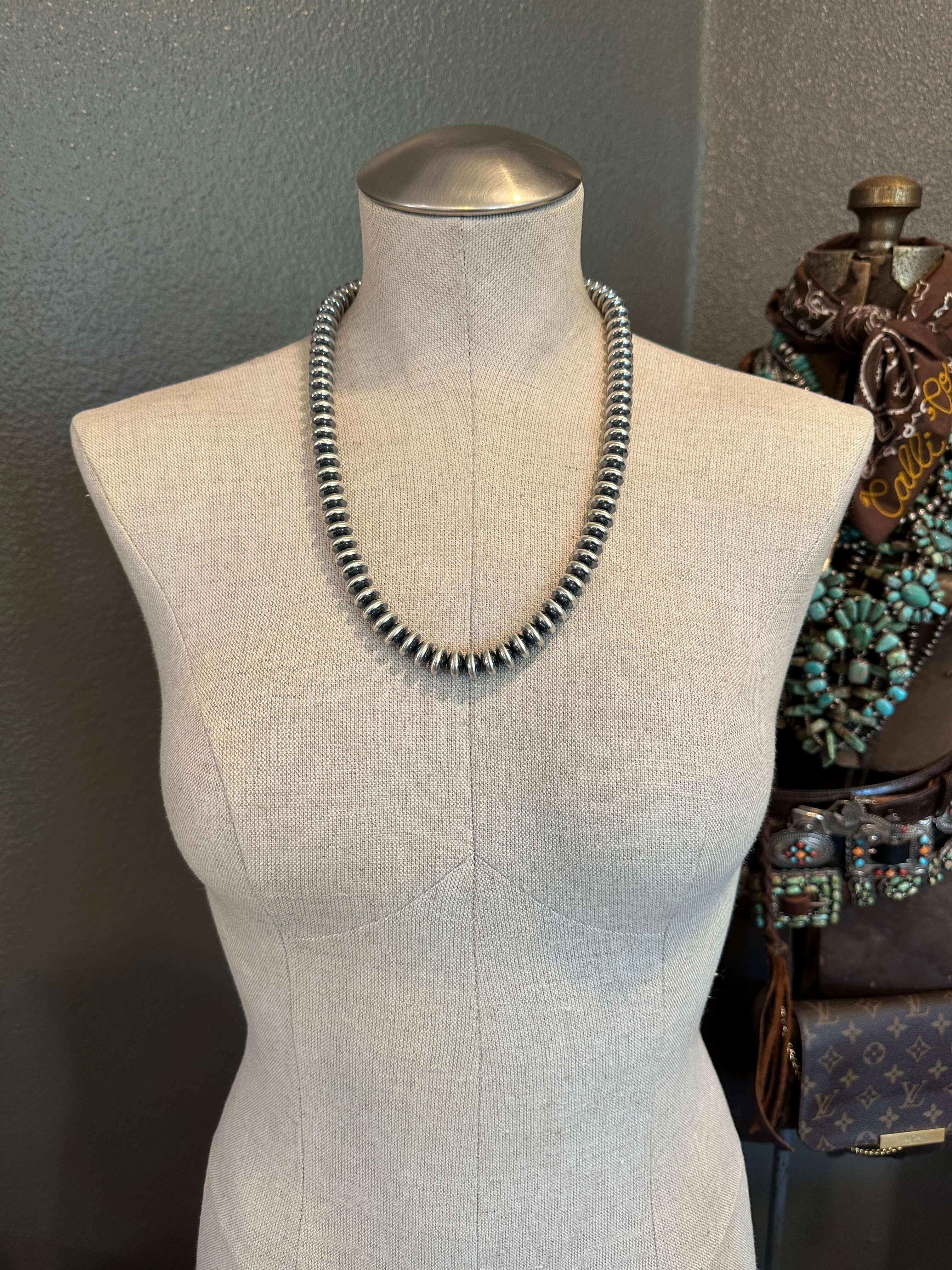 The Tyler 12mm Saucer Pearl Necklace-Necklaces-Calli Co., Turquoise and Silver Jewelry, Native American Handmade, Zuni Tribe, Navajo Tribe, Brock Texas