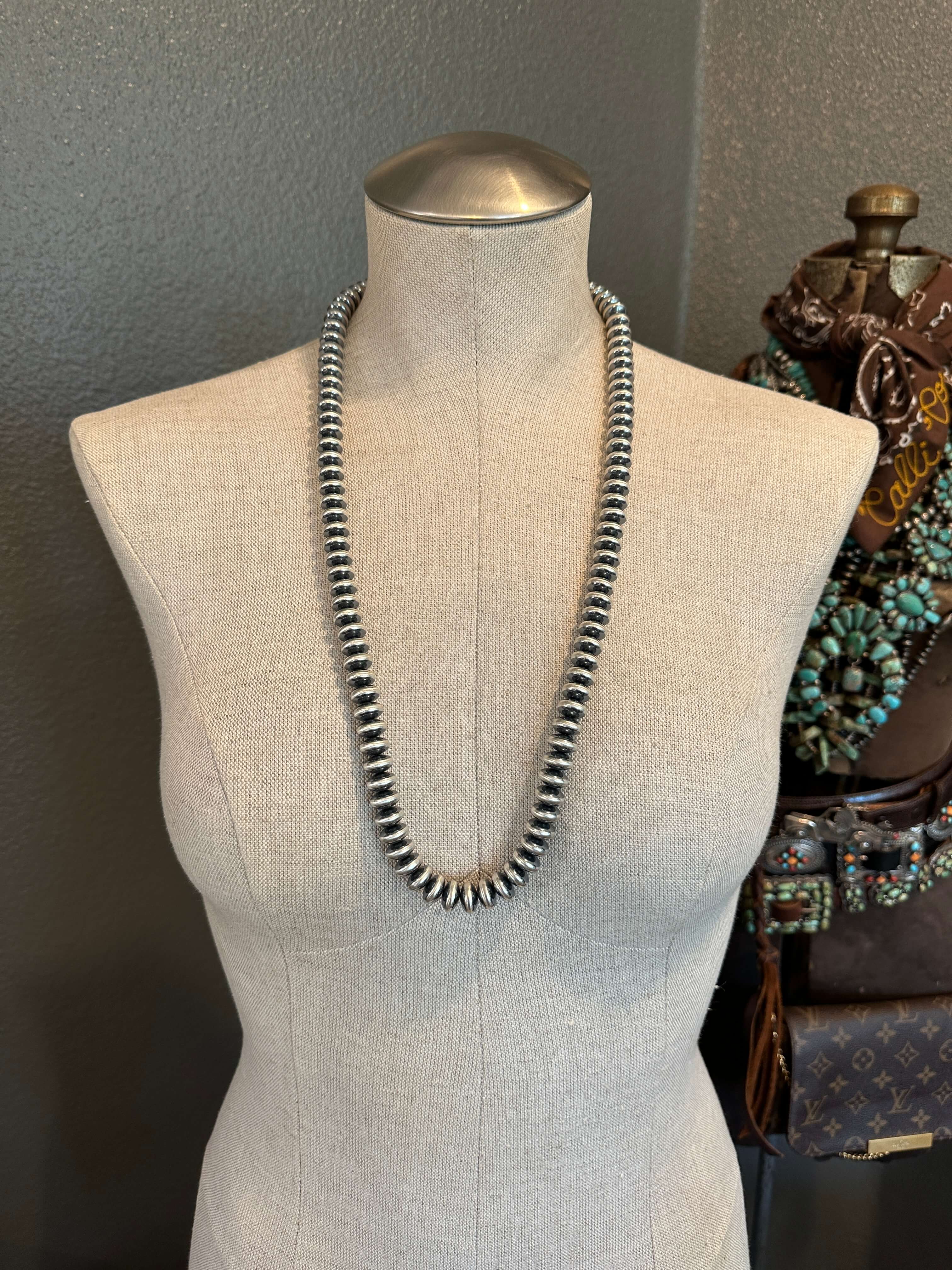 The Tyler 12mm Saucer Pearl Necklace-Necklaces-Calli Co., Turquoise and Silver Jewelry, Native American Handmade, Zuni Tribe, Navajo Tribe, Brock Texas