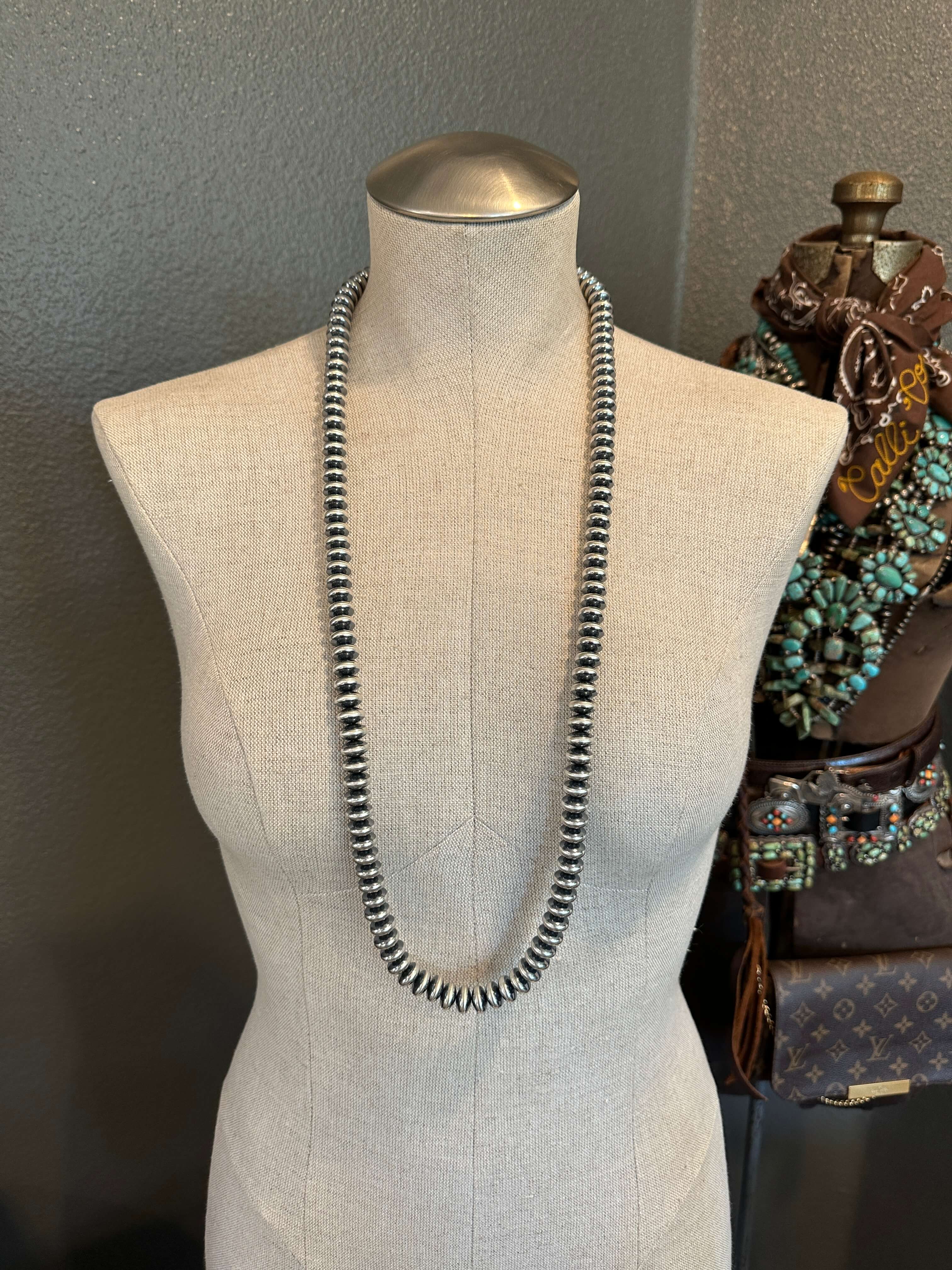 The Tyler 12mm Saucer Pearl Necklace-Necklaces-Calli Co., Turquoise and Silver Jewelry, Native American Handmade, Zuni Tribe, Navajo Tribe, Brock Texas