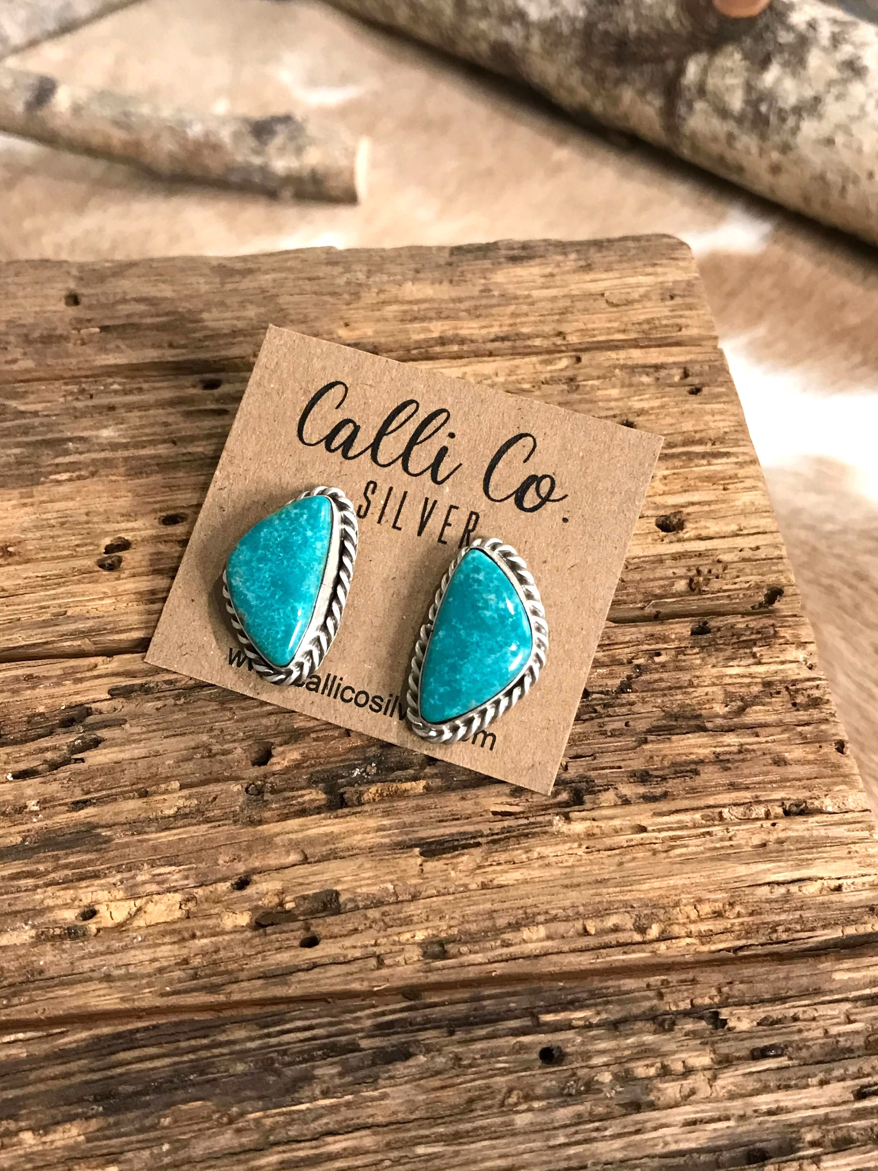 The Turquoise Studs, 39-Earrings-Calli Co., Turquoise and Silver Jewelry, Native American Handmade, Zuni Tribe, Navajo Tribe, Brock Texas
