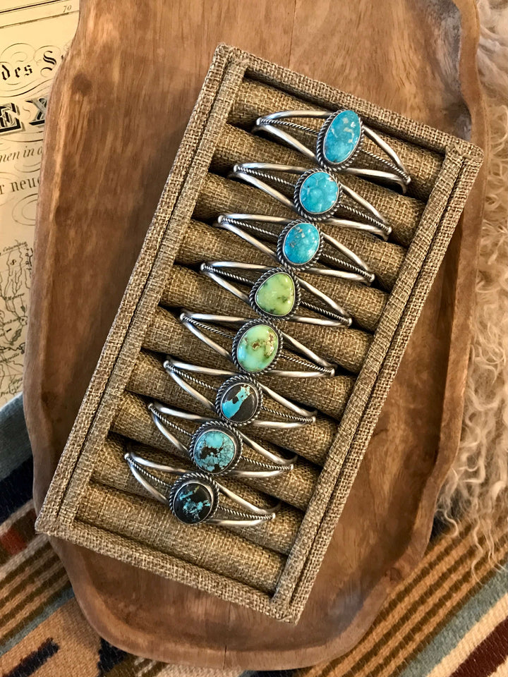 The Bond Turquoise Cuffs-Bracelets & Cuffs-Calli Co., Turquoise and Silver Jewelry, Native American Handmade, Zuni Tribe, Navajo Tribe, Brock Texas