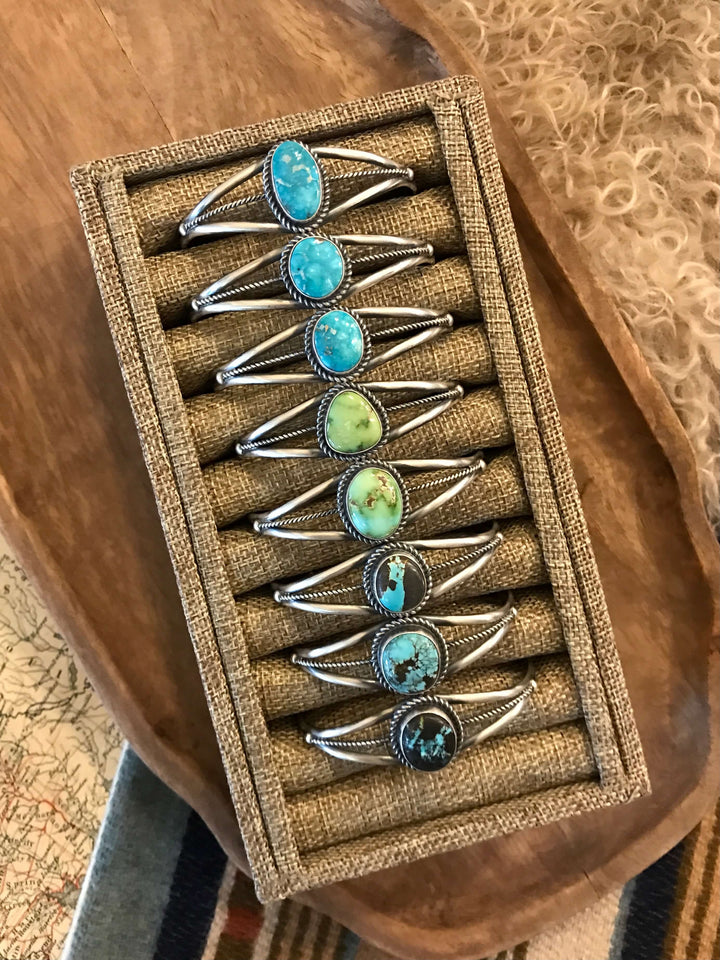 The Bond Turquoise Cuffs-Bracelets & Cuffs-Calli Co., Turquoise and Silver Jewelry, Native American Handmade, Zuni Tribe, Navajo Tribe, Brock Texas