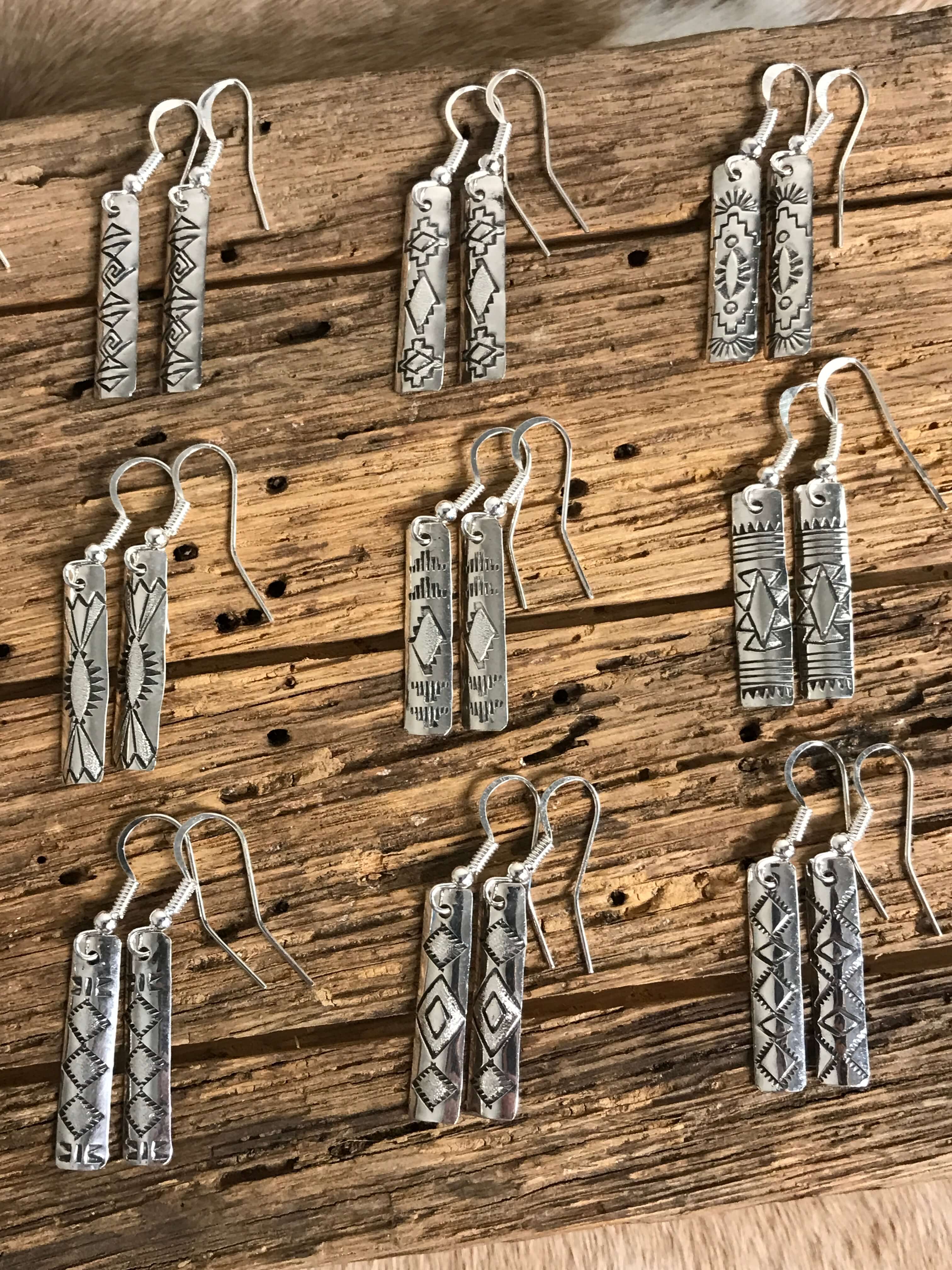 The Stamped Drop Earrings-Earrings-Calli Co., Turquoise and Silver Jewelry, Native American Handmade, Zuni Tribe, Navajo Tribe, Brock Texas
