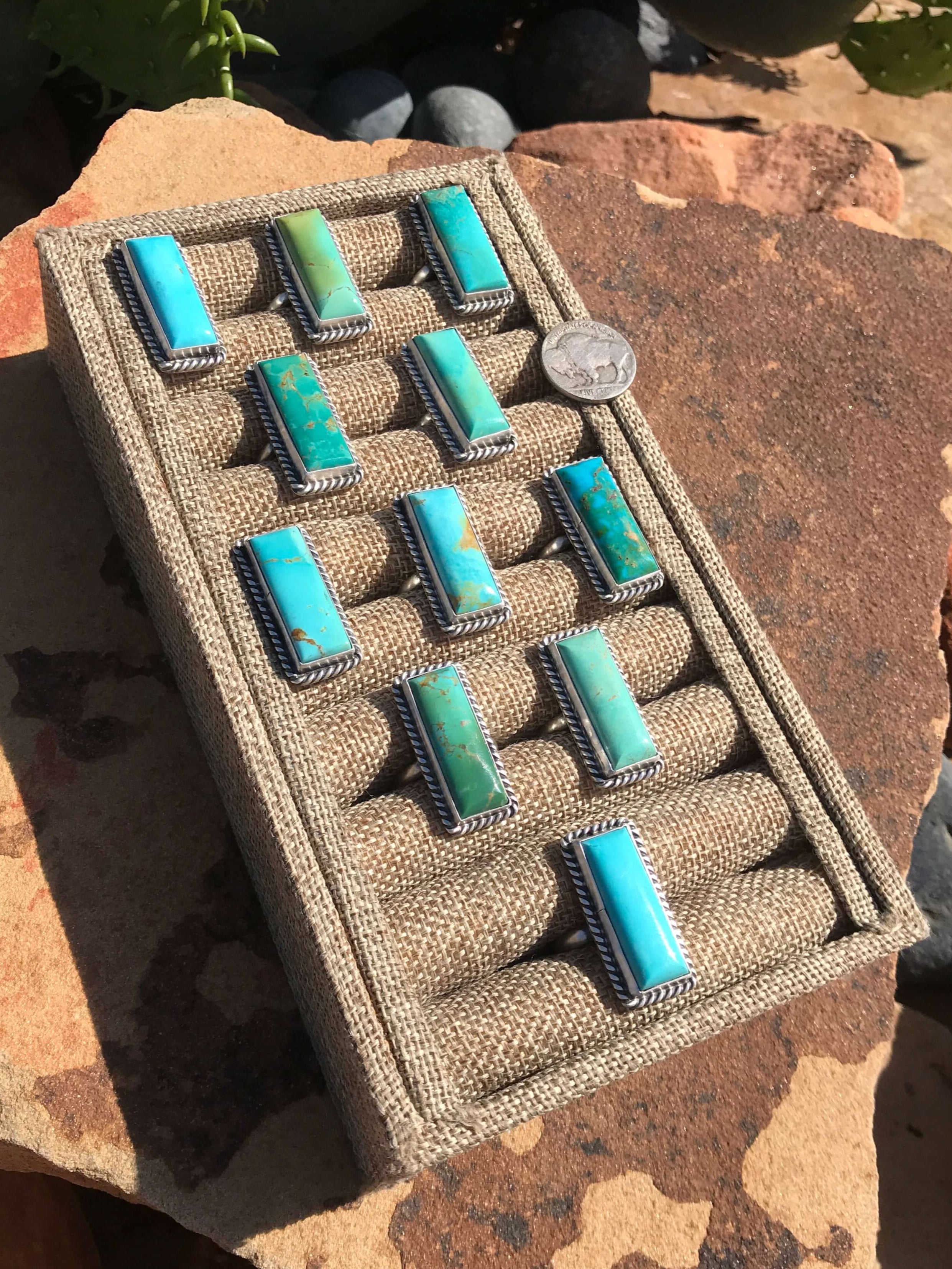 The Big Chief Adjustable Turquoise Rings-Rings-Calli Co., Turquoise and Silver Jewelry, Native American Handmade, Zuni Tribe, Navajo Tribe, Brock Texas