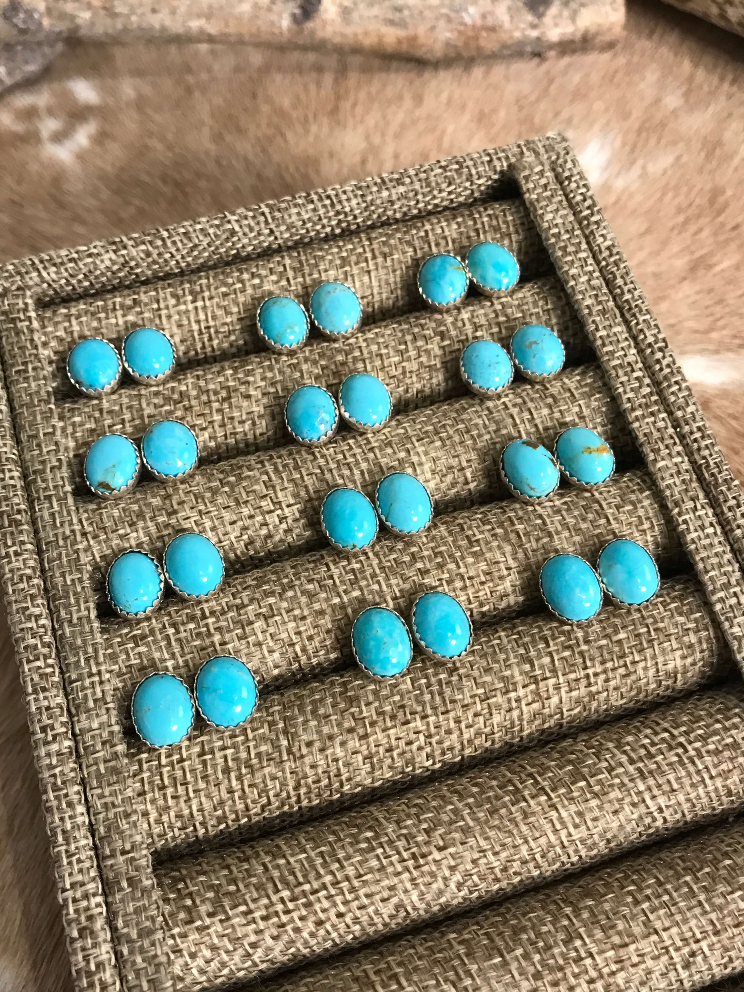 The Llano Studs in Blue-Earrings-Calli Co., Turquoise and Silver Jewelry, Native American Handmade, Zuni Tribe, Navajo Tribe, Brock Texas