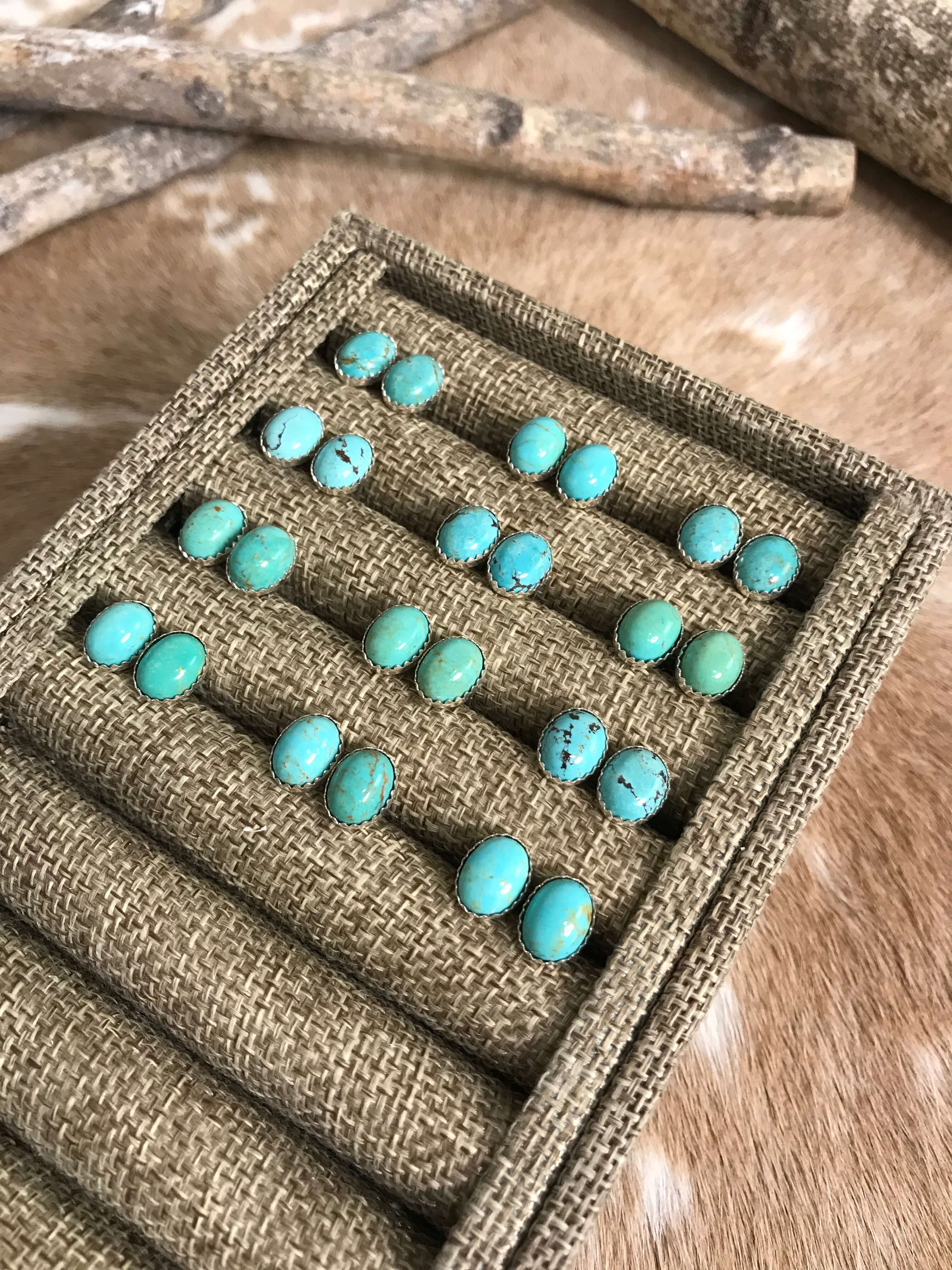 The Llano Studs in Green-Earrings-Calli Co., Turquoise and Silver Jewelry, Native American Handmade, Zuni Tribe, Navajo Tribe, Brock Texas