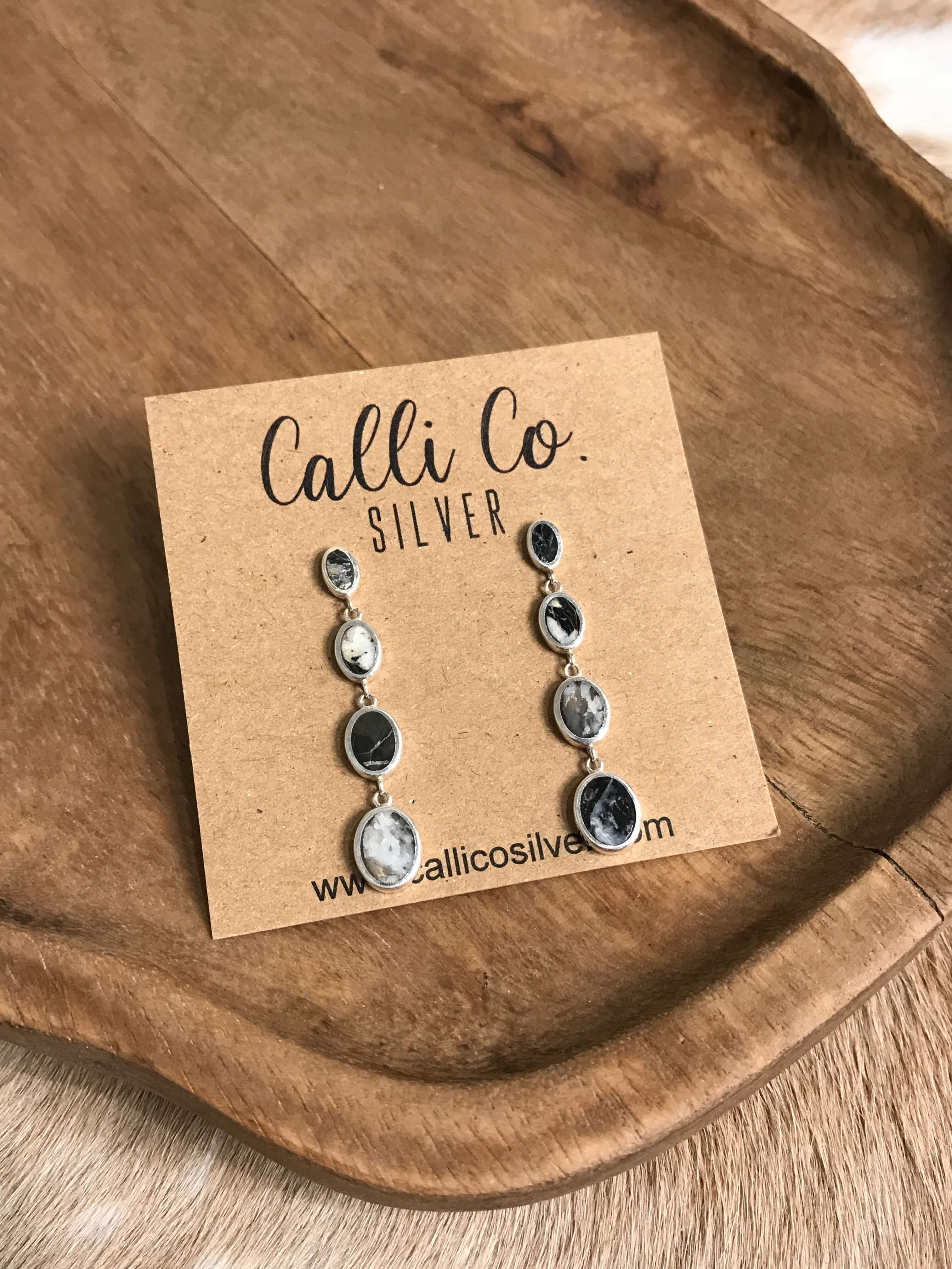 The Butler White Buffalo Inlay Dangles, 1-Earrings-Calli Co., Turquoise and Silver Jewelry, Native American Handmade, Zuni Tribe, Navajo Tribe, Brock Texas