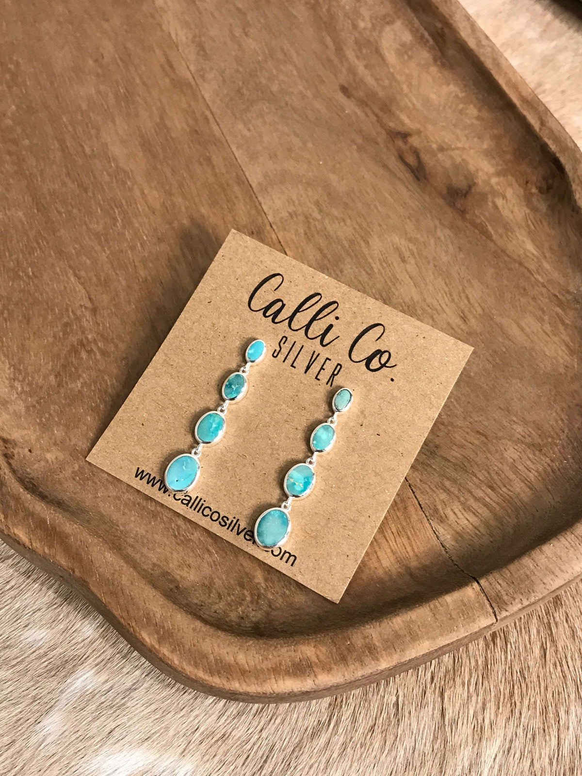 The Butler Turquoise Inlay Dangles, 3-Earrings-Calli Co., Turquoise and Silver Jewelry, Native American Handmade, Zuni Tribe, Navajo Tribe, Brock Texas