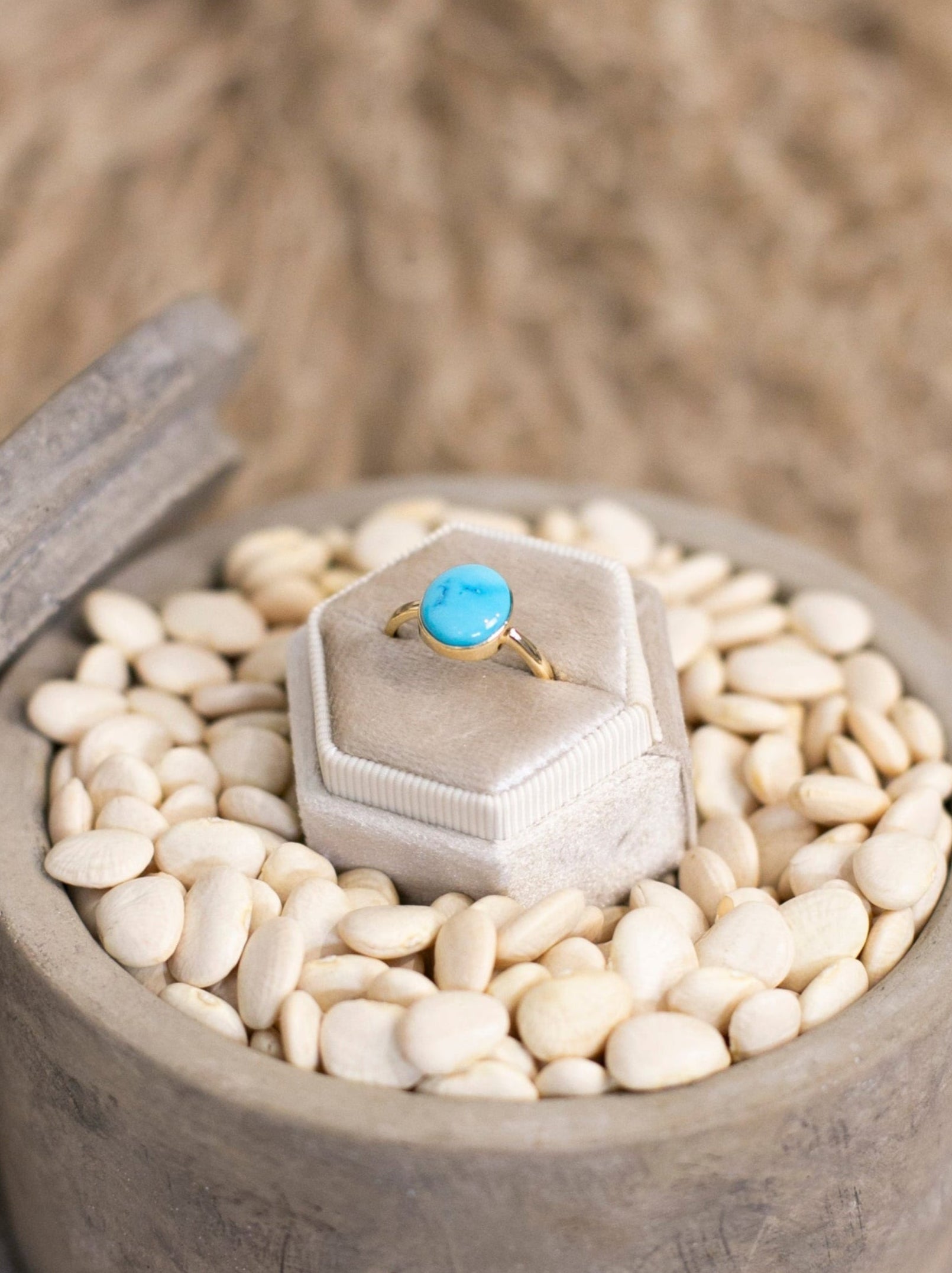 The Marseille 14k and Turquoise Ring 1, Sz 8-Rings-Calli Co., Turquoise and Silver Jewelry, Native American Handmade, Zuni Tribe, Navajo Tribe, Brock Texas