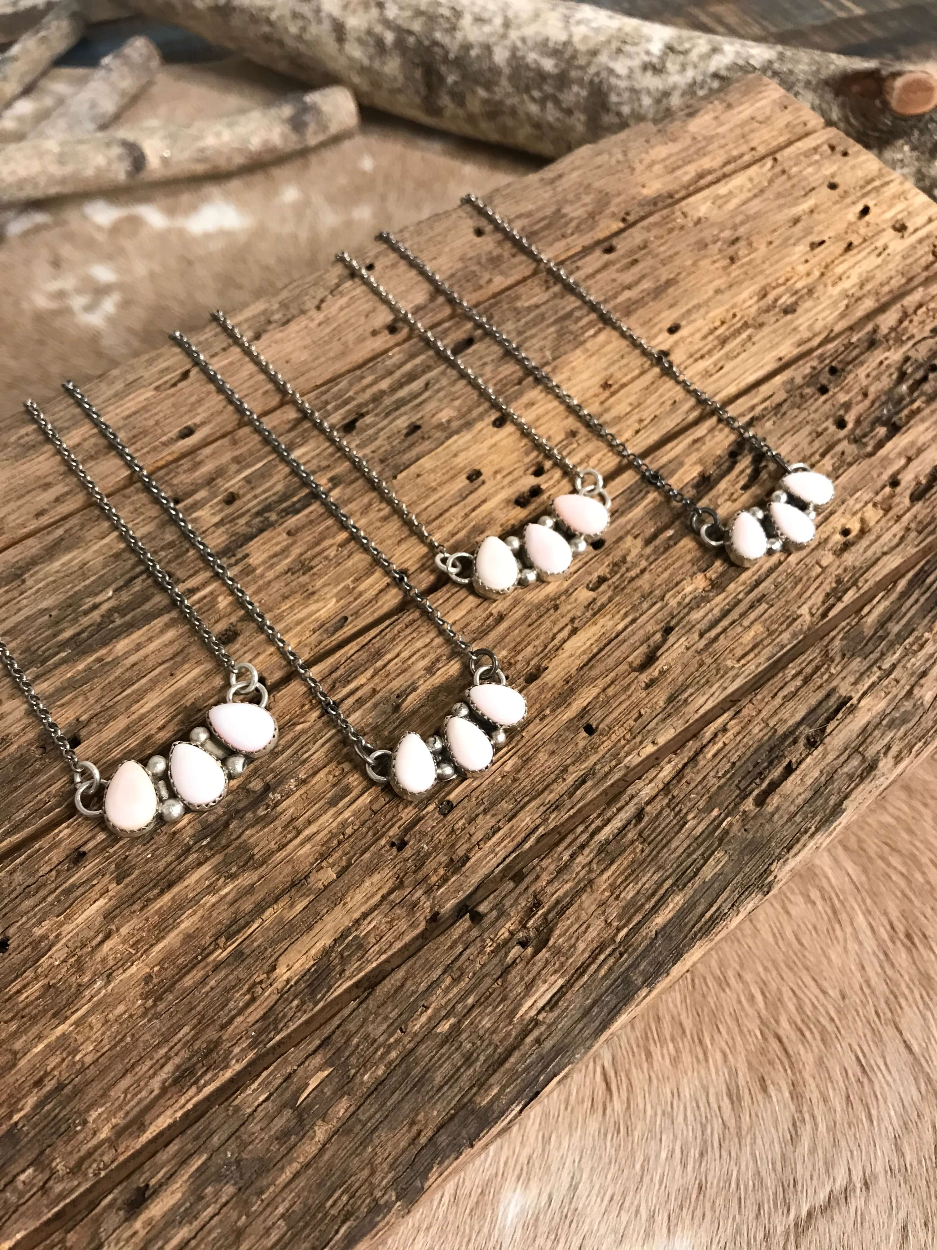 The Rexford Pink Conch 3 Stone Necklaces-Necklaces-Calli Co., Turquoise and Silver Jewelry, Native American Handmade, Zuni Tribe, Navajo Tribe, Brock Texas