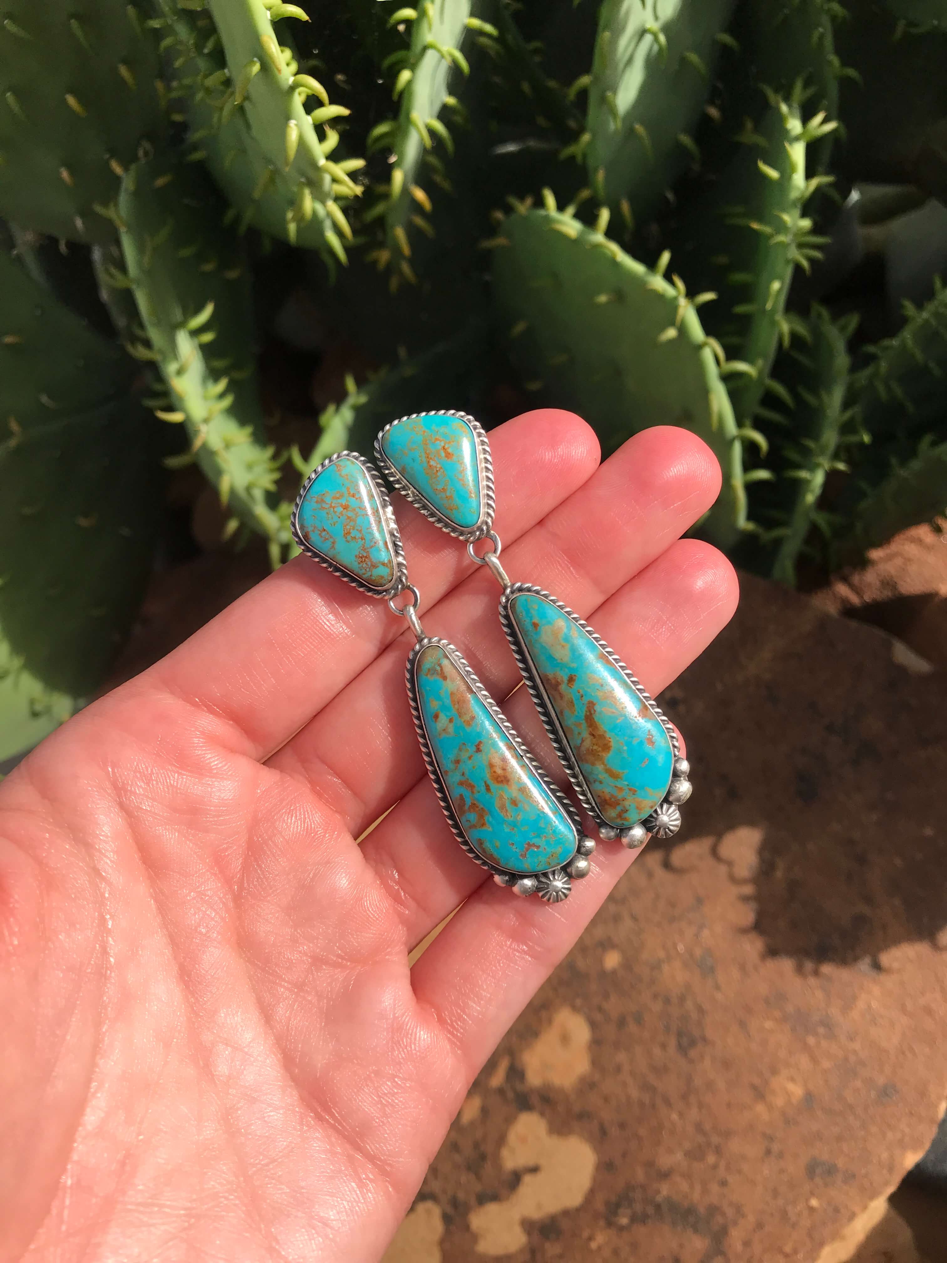 The Glendale Earrings, 3-Earrings-Calli Co., Turquoise and Silver Jewelry, Native American Handmade, Zuni Tribe, Navajo Tribe, Brock Texas