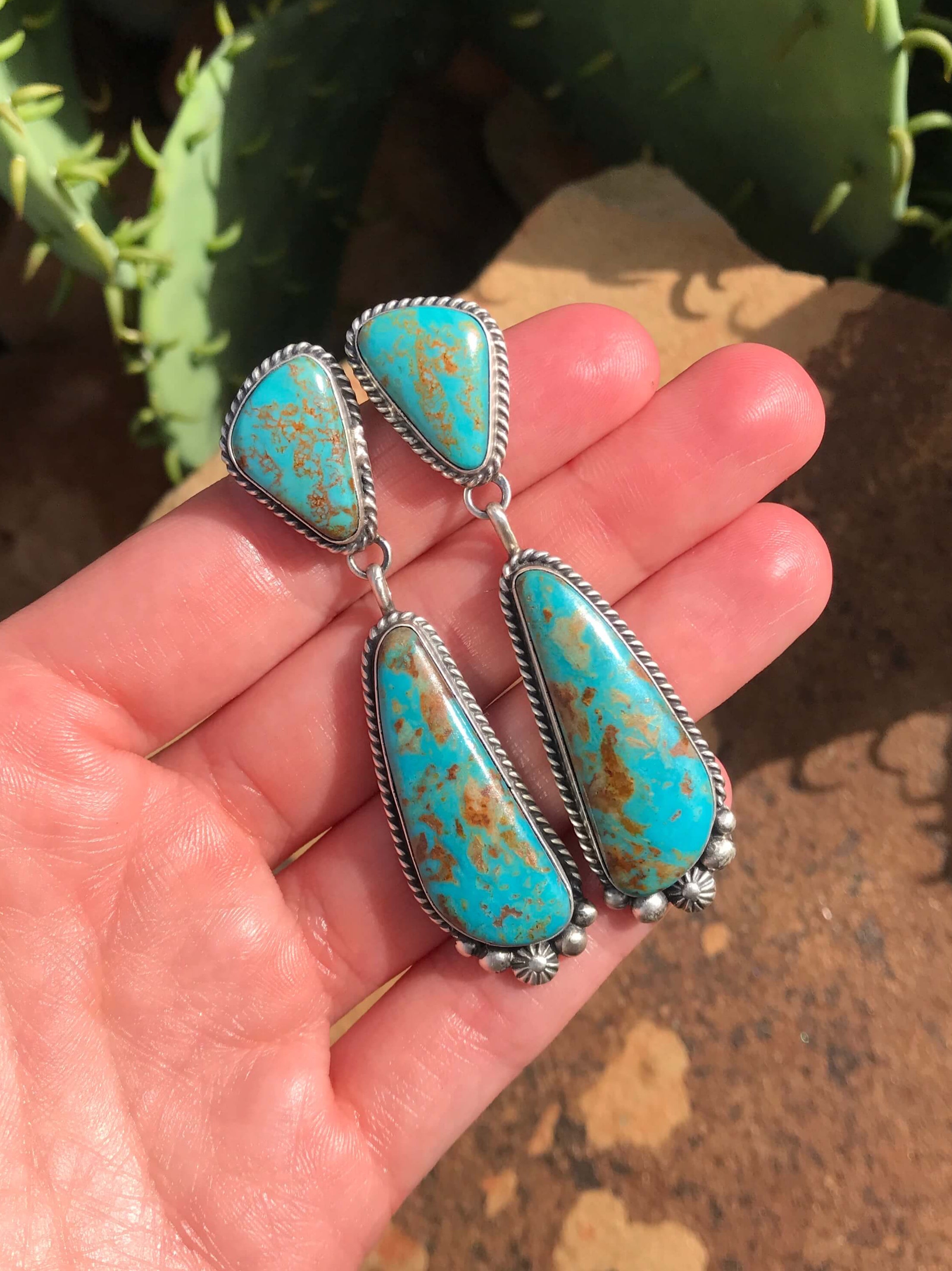 The Glendale Earrings, 3-Earrings-Calli Co., Turquoise and Silver Jewelry, Native American Handmade, Zuni Tribe, Navajo Tribe, Brock Texas