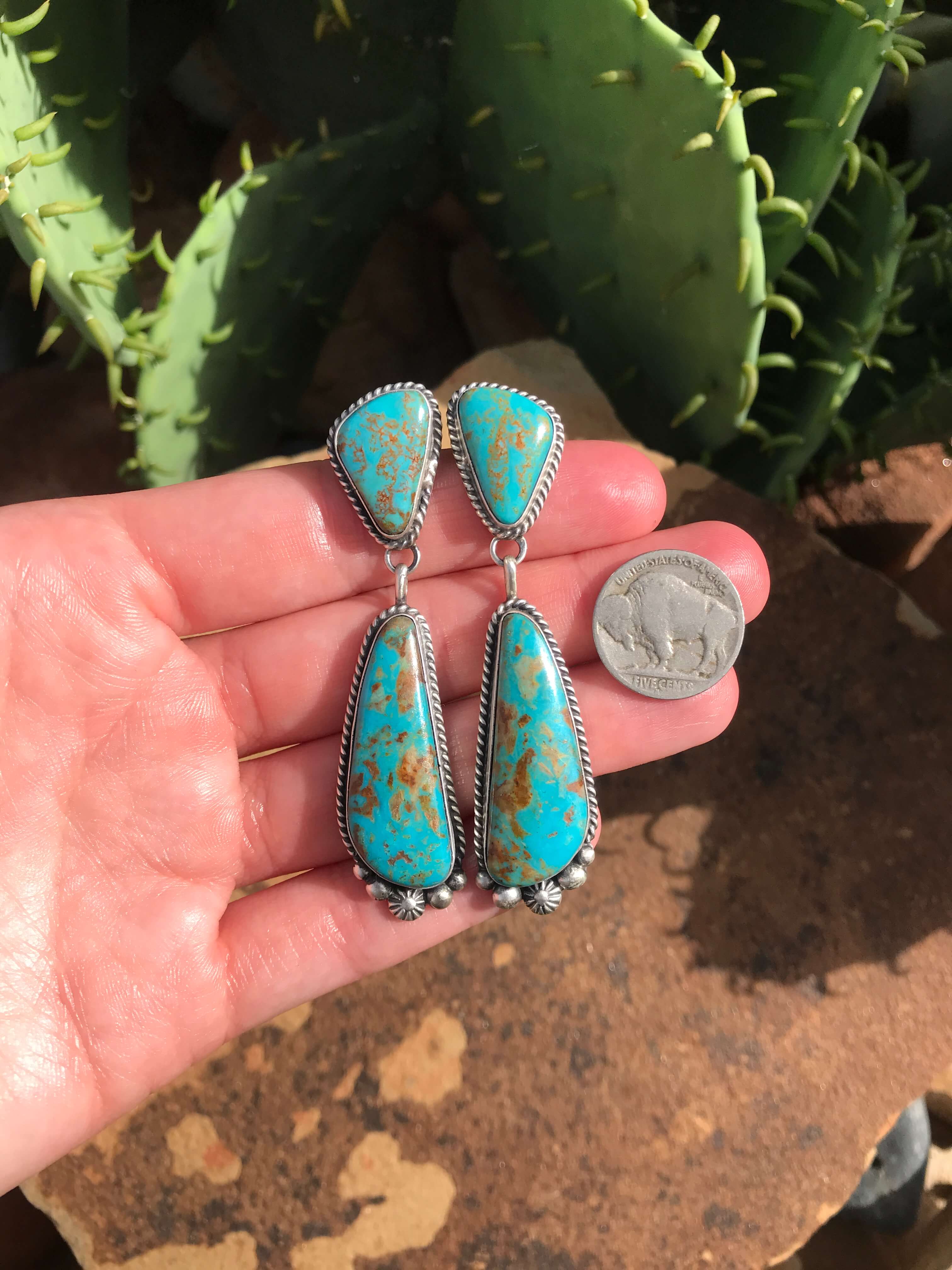 The Glendale Earrings, 3-Earrings-Calli Co., Turquoise and Silver Jewelry, Native American Handmade, Zuni Tribe, Navajo Tribe, Brock Texas